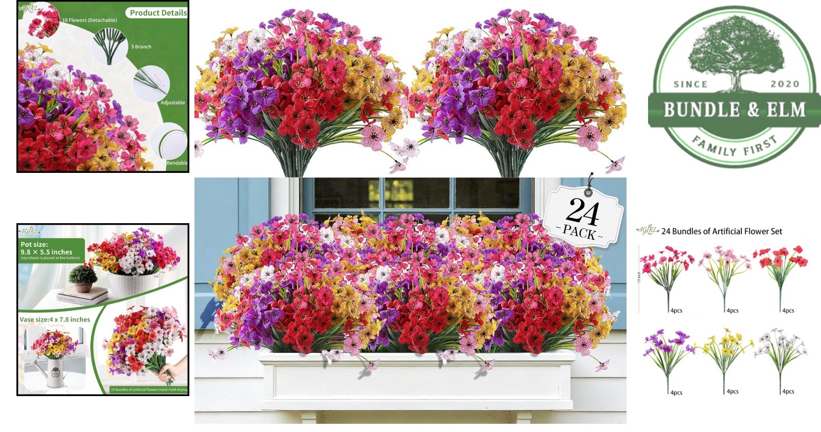 Mixed Color Artificial Flowers for Events and Home – 24 Bundles – Fade Resistant