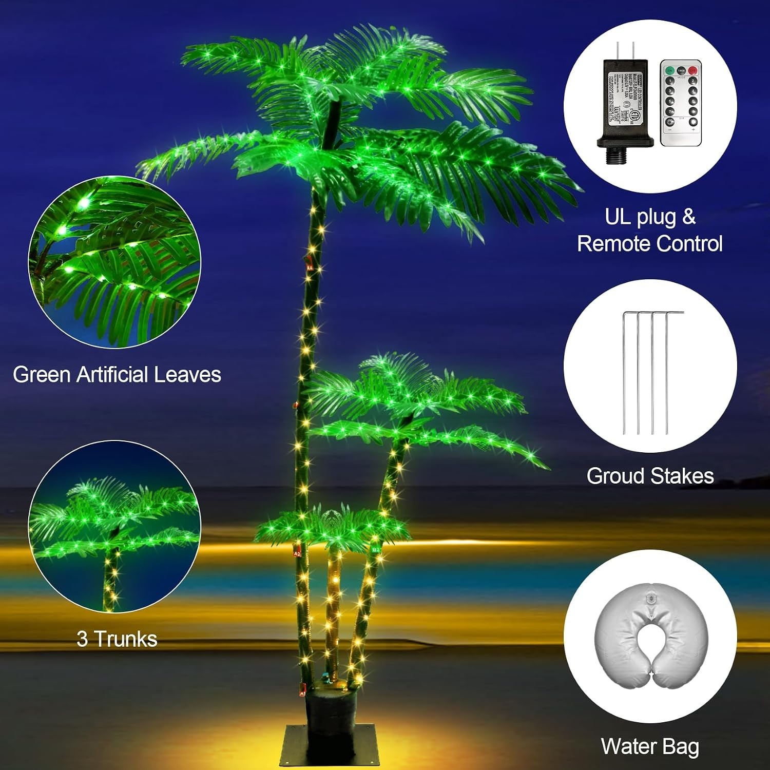 Artificial Lighted Palm Trees for Indoor Decor, 6.3Ft 219 LED Plug in Fake Tree