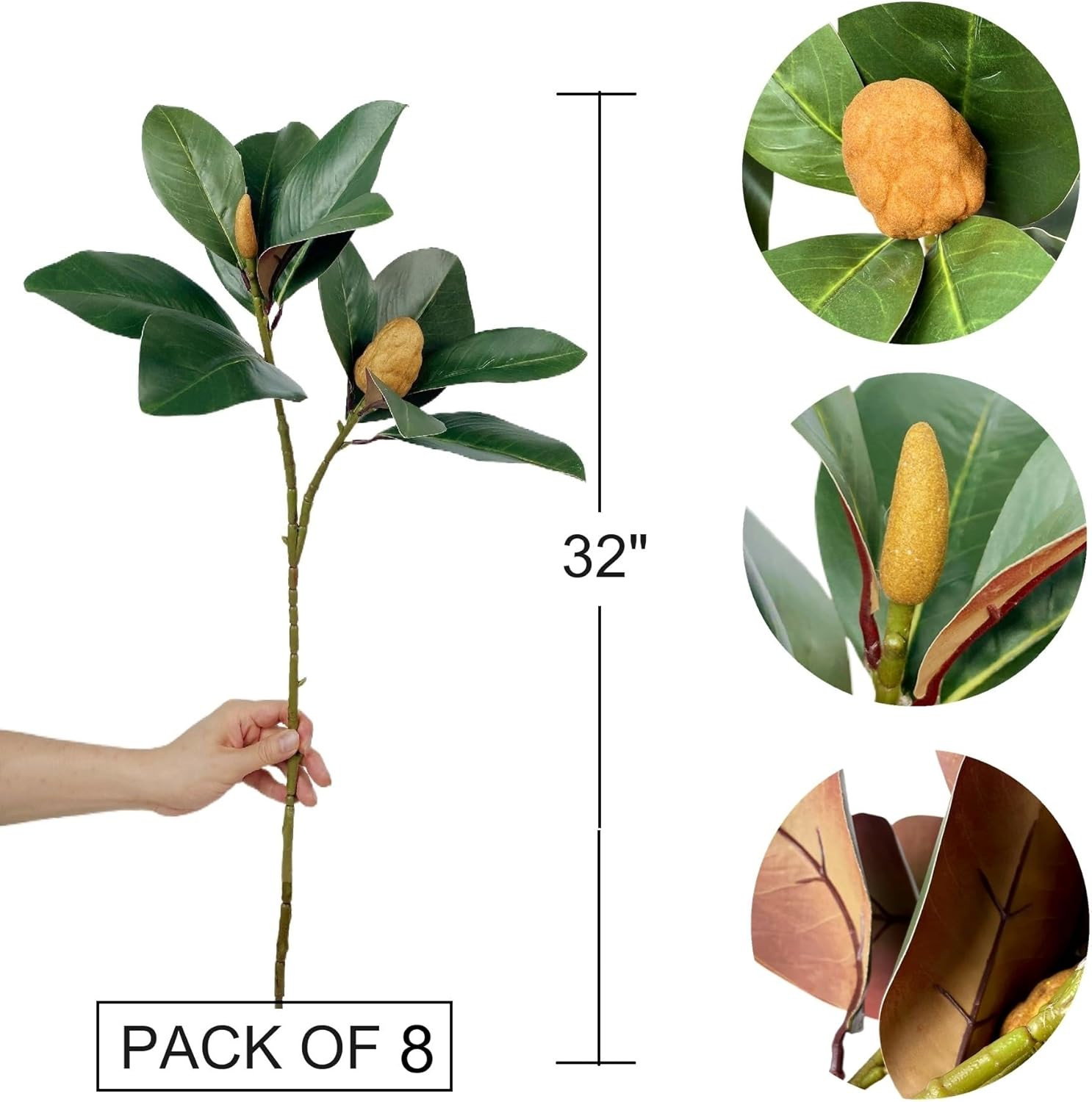 32″ Artificial Magnolia Branches – 8 Pcs Greenery for Home & Wedding Decor