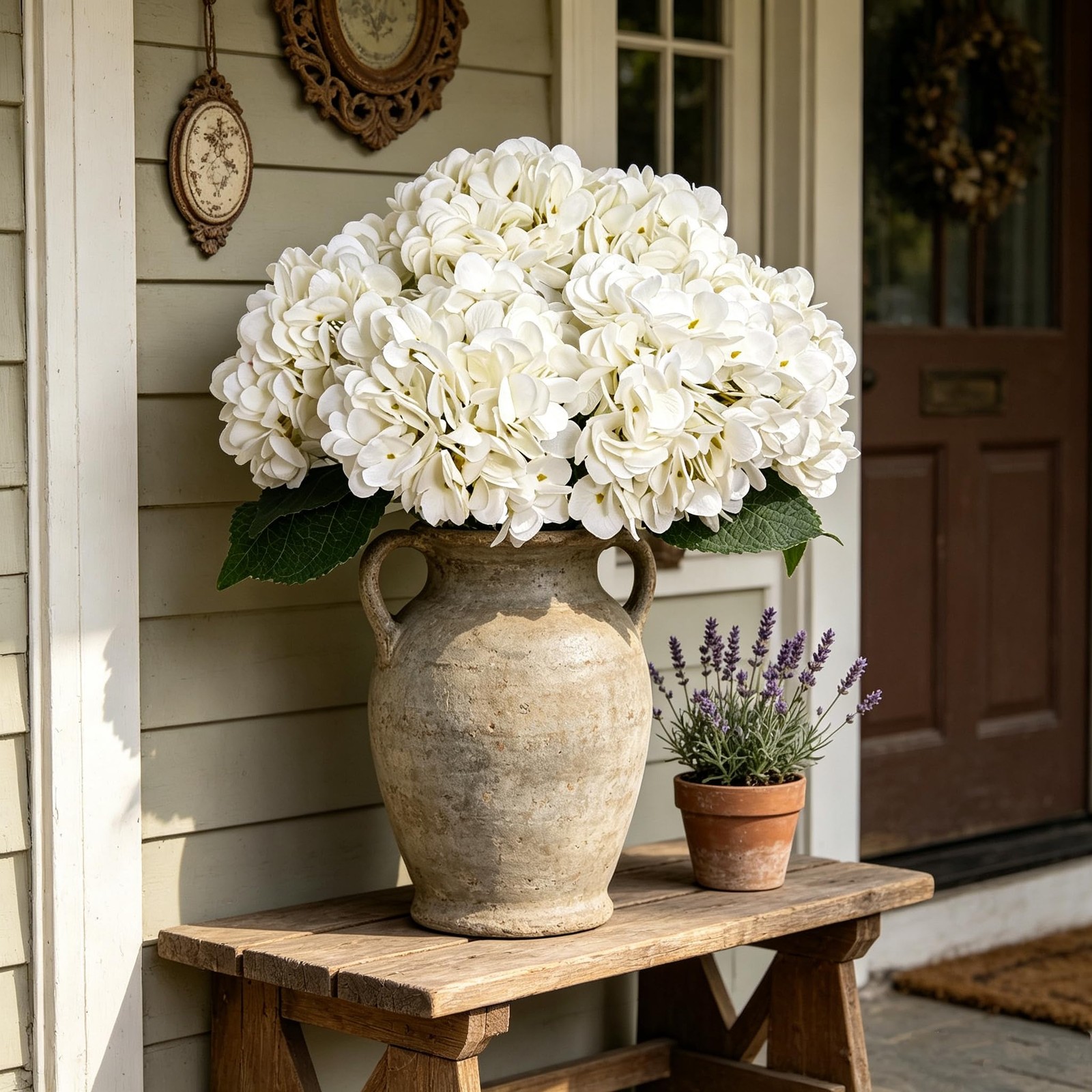 6pcs White Hydrangea Artificial Flowers Silk Fake Hydrangeas Faux Hydrangea F…