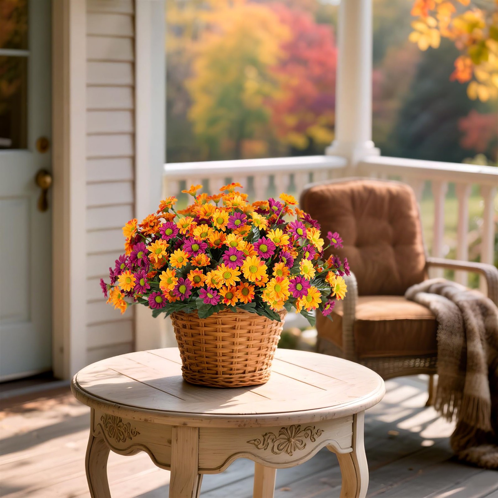 Fake Mums Spring Artificial Flowers for Outdoor Decoration, 6 Bundles Faux Si…