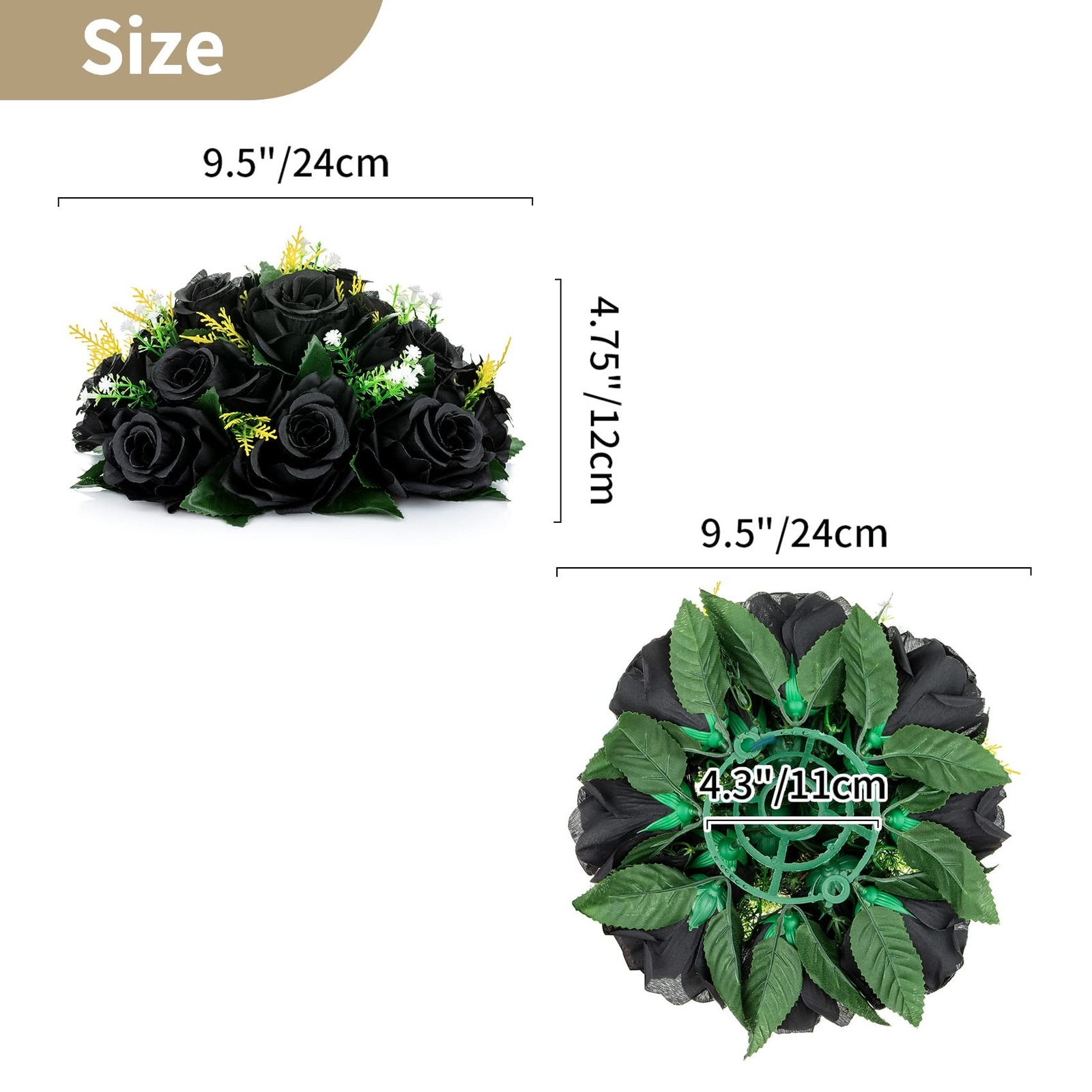 NUPTIO Black Roses Artificial Flowers Pcs of 6 Fake Flower Bouquet Black Hydr…