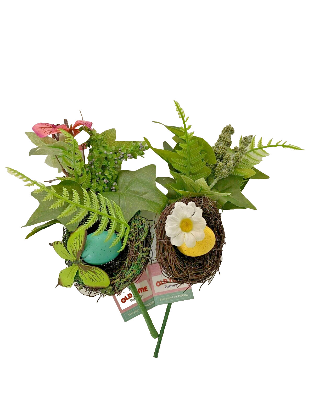 NEW 2 PC EASTER EGG BUTTERFLY BIRDS NEST 12″ SPRING FLORAL PICKS WREATHS DECOR