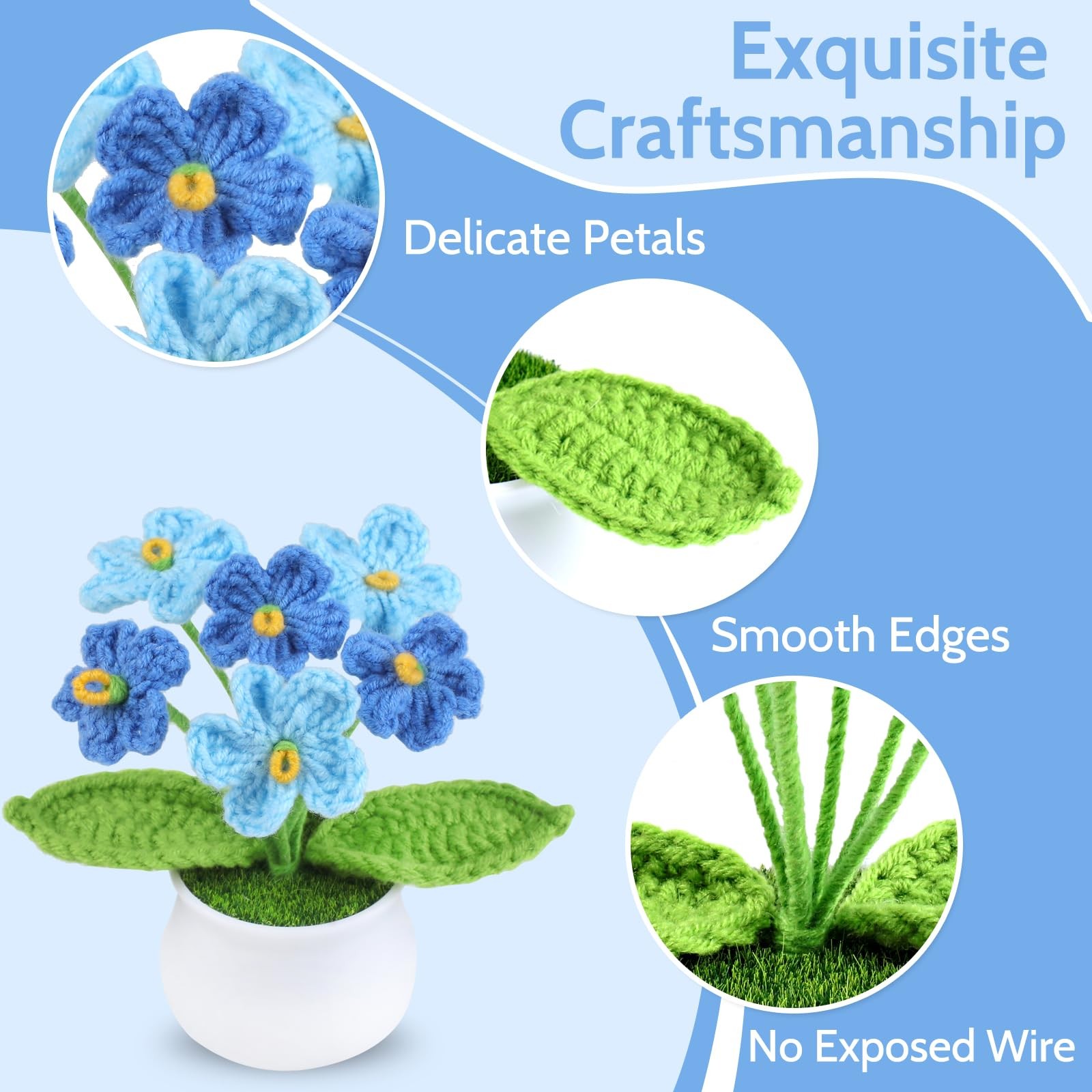 Crochet Flower, Ombre Blue Forget Me Not, Handmade Yarn Crochet Flowers for ,…