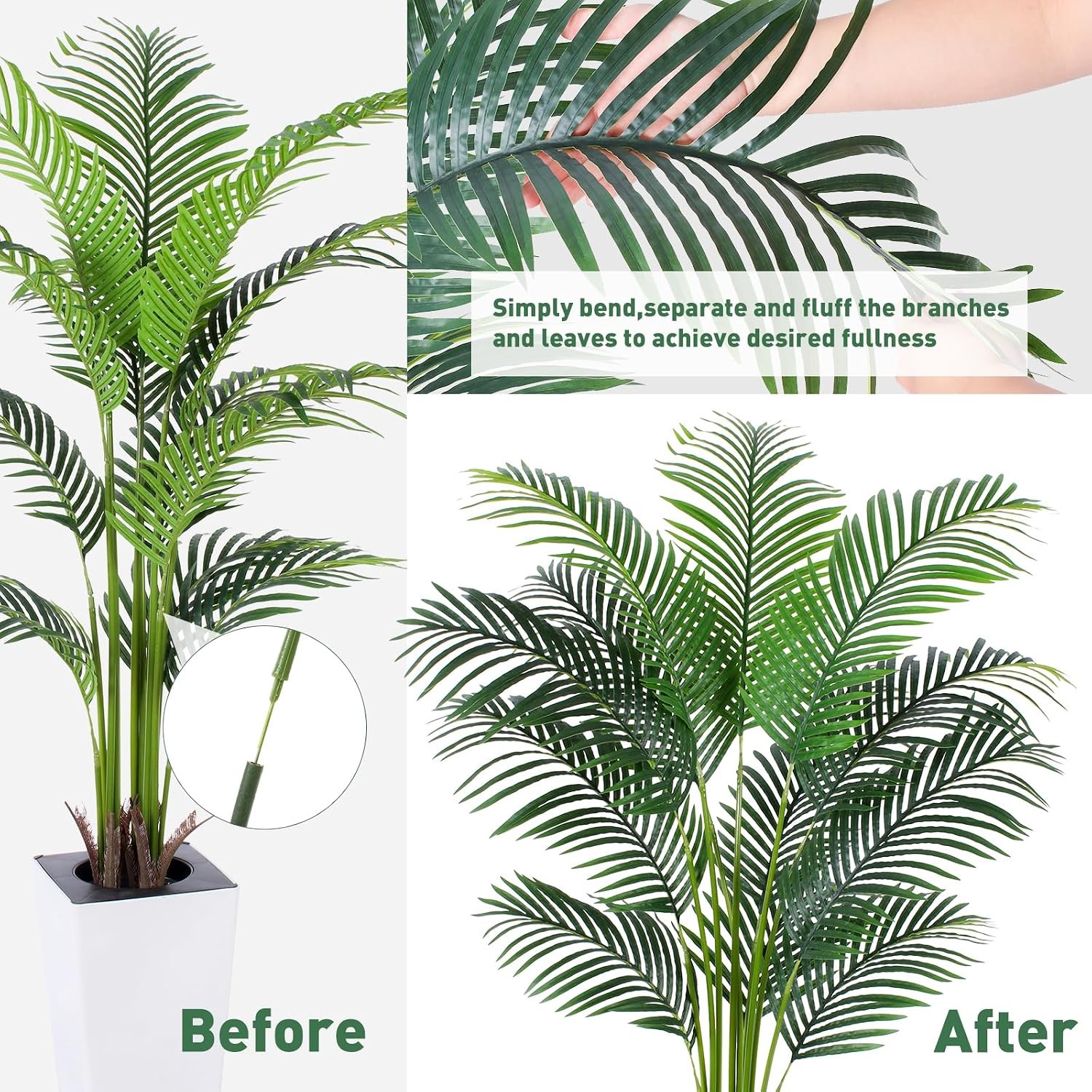 Artificial Palm Tree with White Tall Planter, 5Ft Tall Potted Artificial Silk Pa