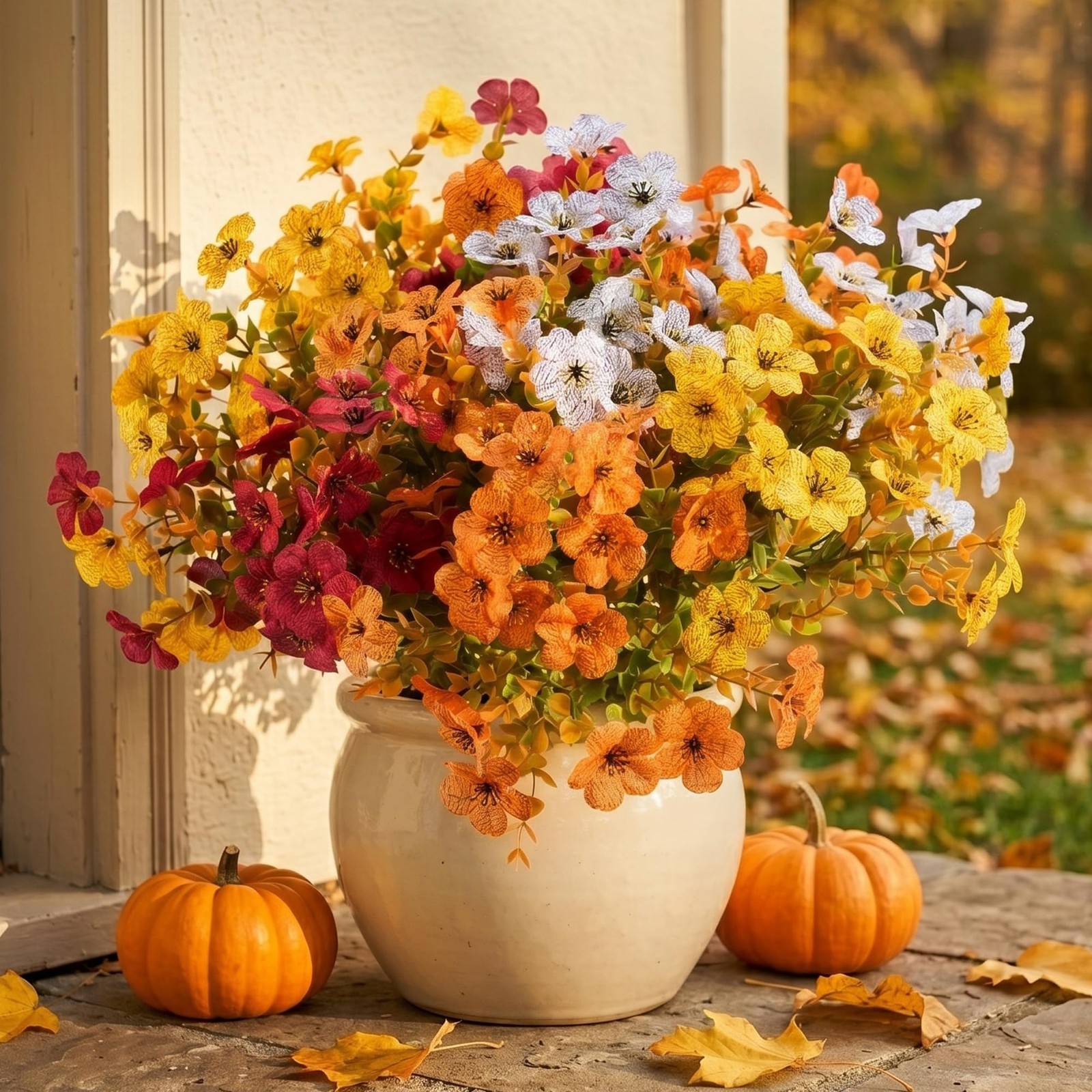 12 Bundles Artificial Fall Flowers, UV-Resistant Faux Plants