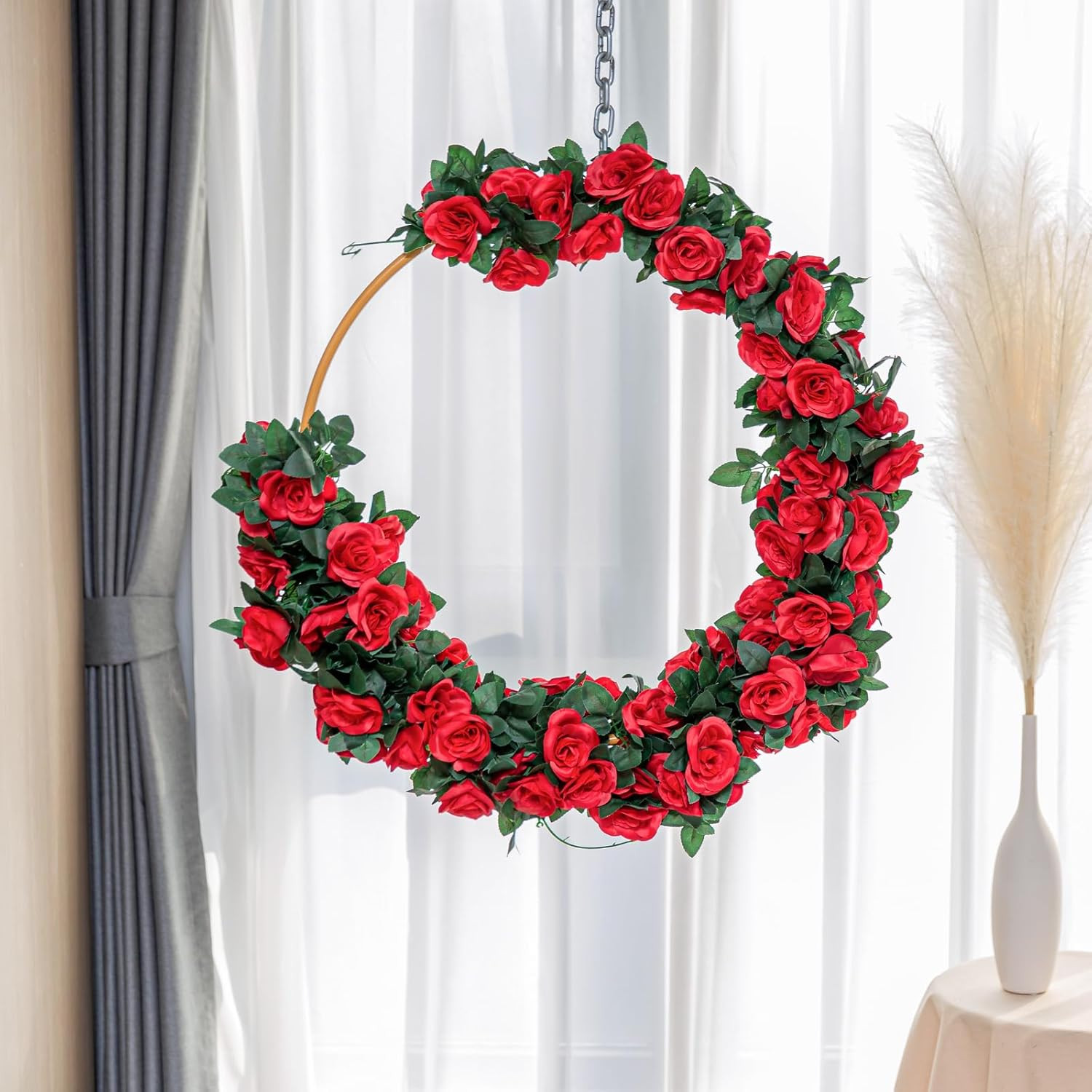 2 Pack (16FT) Artificial Rose Vine Fake Flowers Garland Hanging Silk Rose Ivy Pl