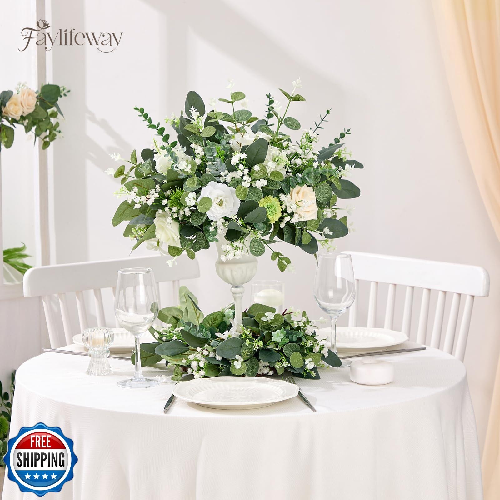 Faylifeway 240 Pcs 4 Kinds Mixed Faux Eucalyptus Stems, Baby Breath Flowers A