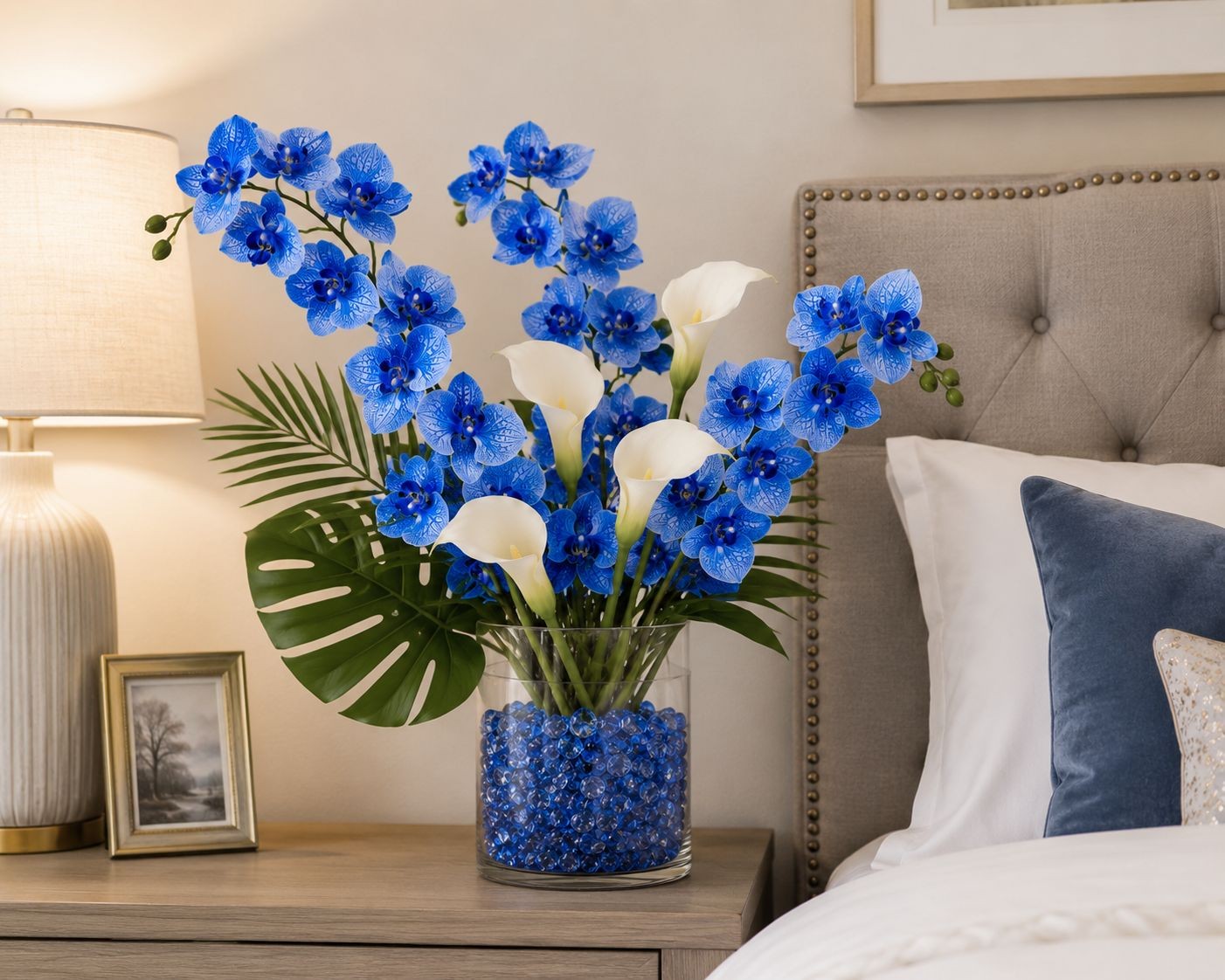 Artificial Silk Blue Orchid Stem 25 Inch Faux Phalaenopsis Flower Wedding Center