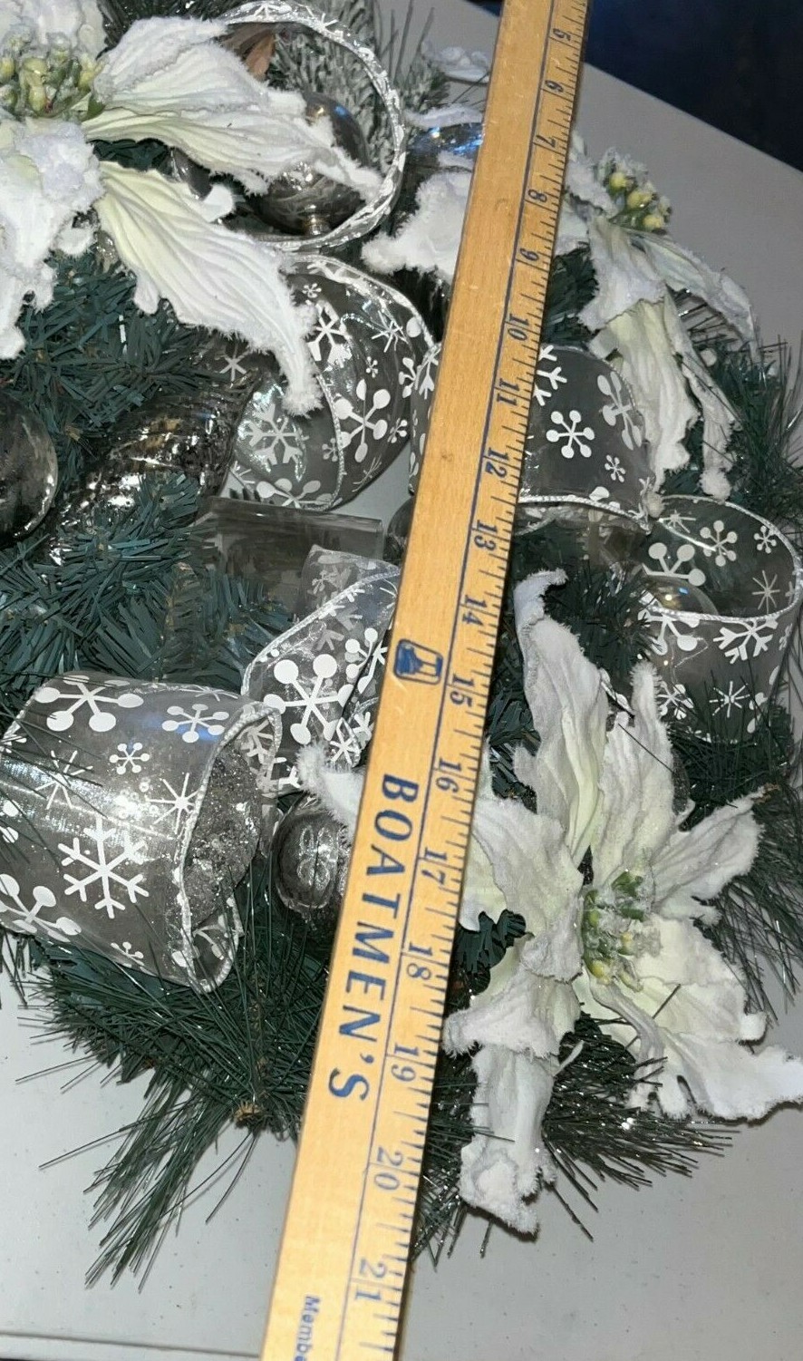 Gorgeous Winter / Christmas Wreath for Front Door With White Flowers and Ribbon