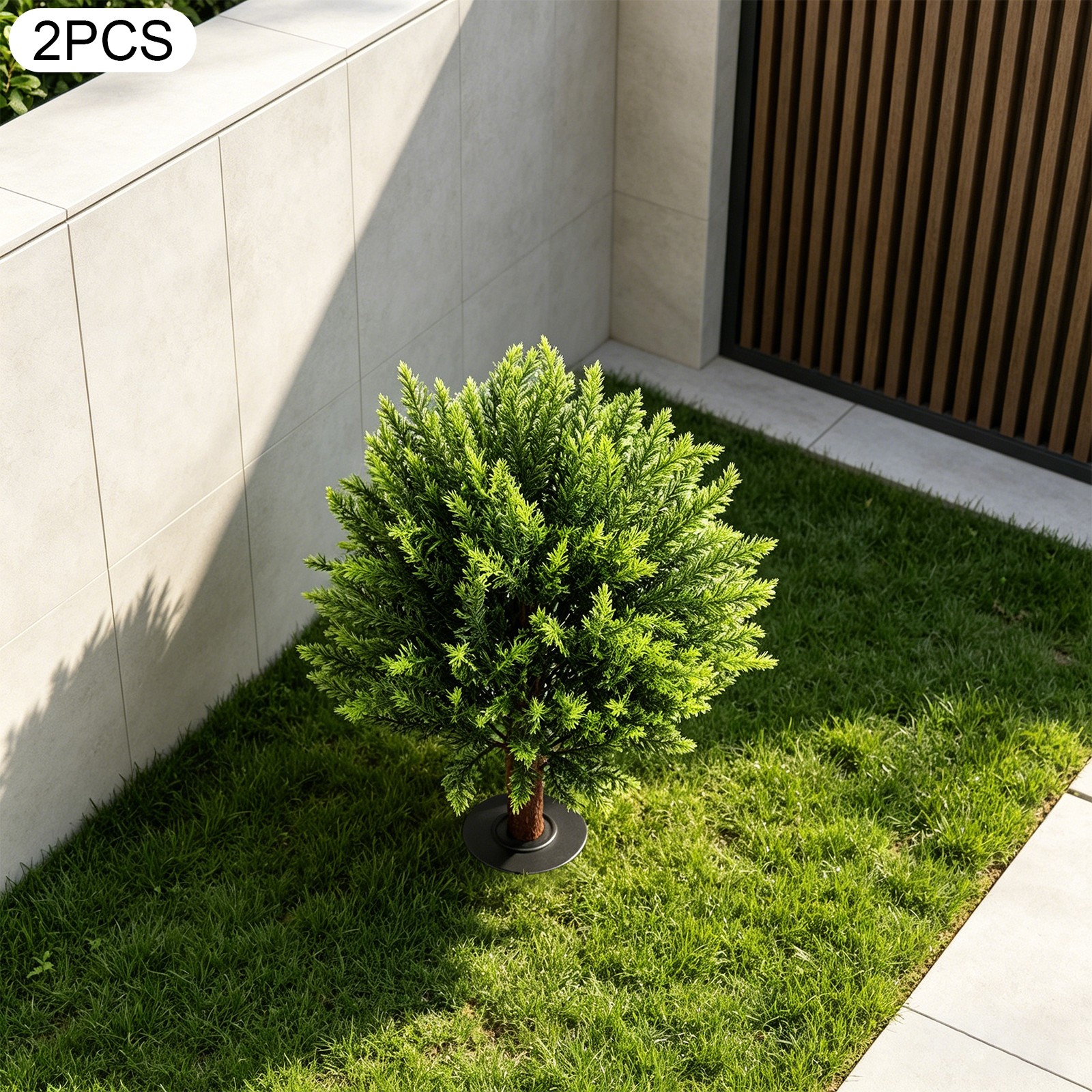 2 pcs 19x16x26.5in Faux Evergreen Trees Shrubs Artificial Plants w/ Ground Spike