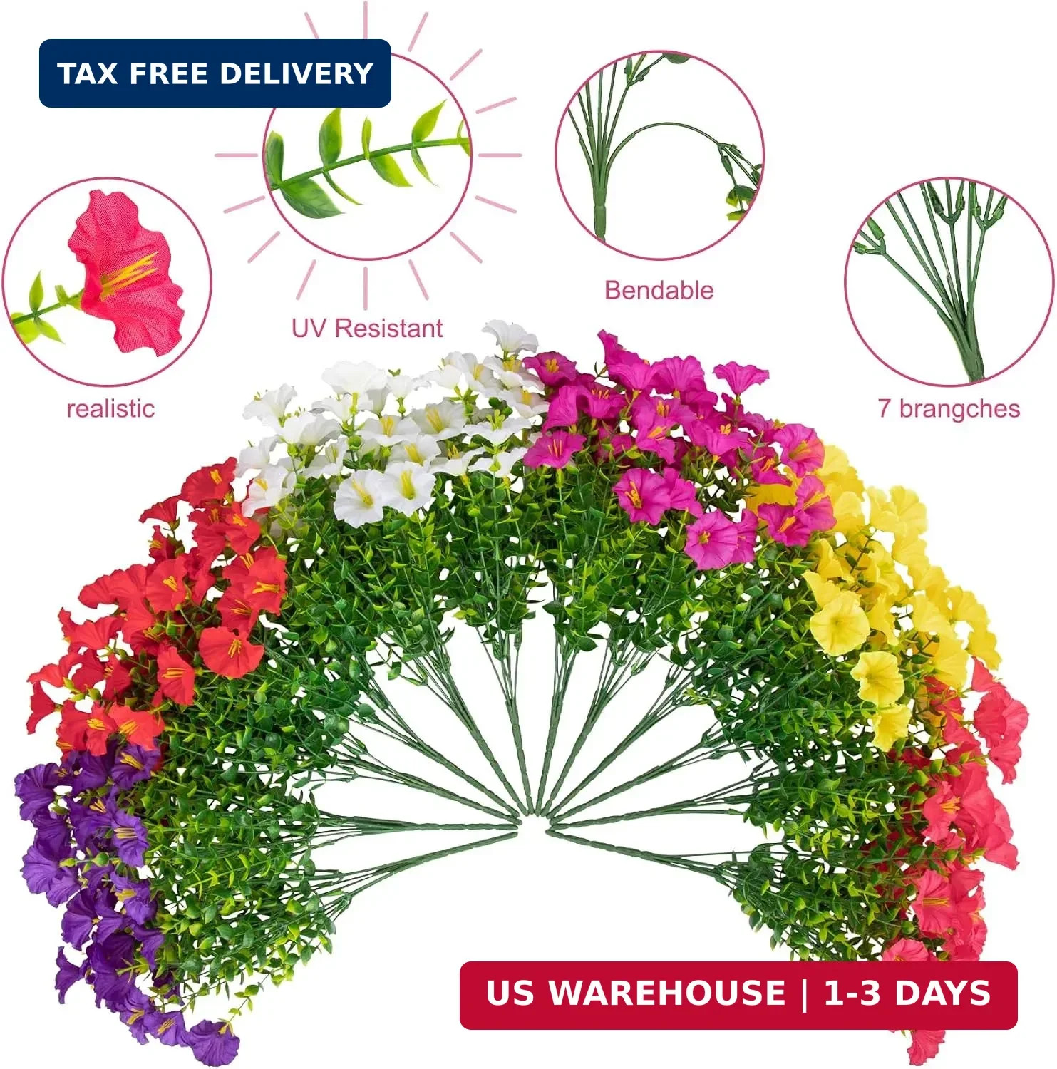 24 Bundles Artificial Morning Glory Flowers for Outdoors, Mixed | Realistic silk