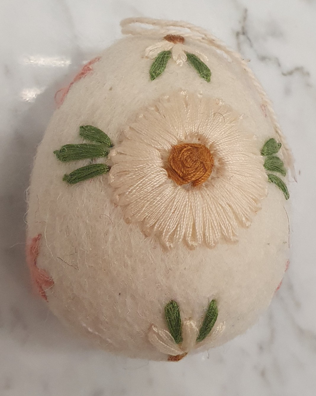 6 Cottage Core Farmhouse Chic Boiled Wool Eggs Embroidered Flowers Basket Decor