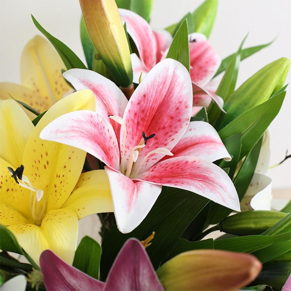 2heads 3D Printed Lily Artificial Flowers Real Look for Wedding Party Home Decor
