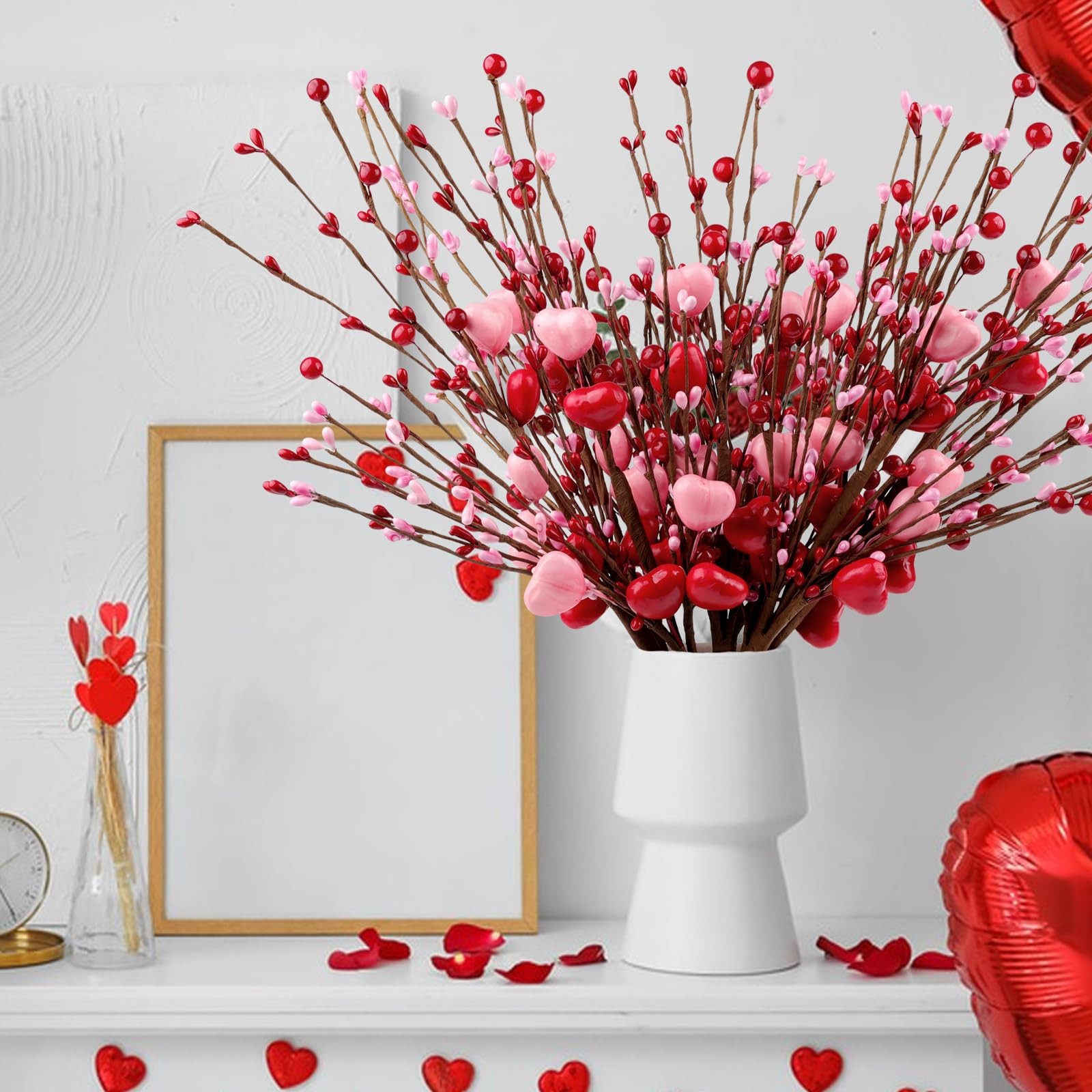 Heart Shaped Berry Picks 8 PCS 17 inch Artificial Valentines Flowers