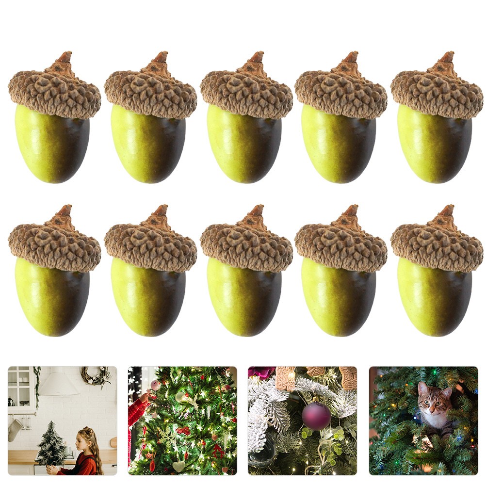 10 Pcs Simulated Wooden Acorn Christmas Decor Accessories for DIY Crafts