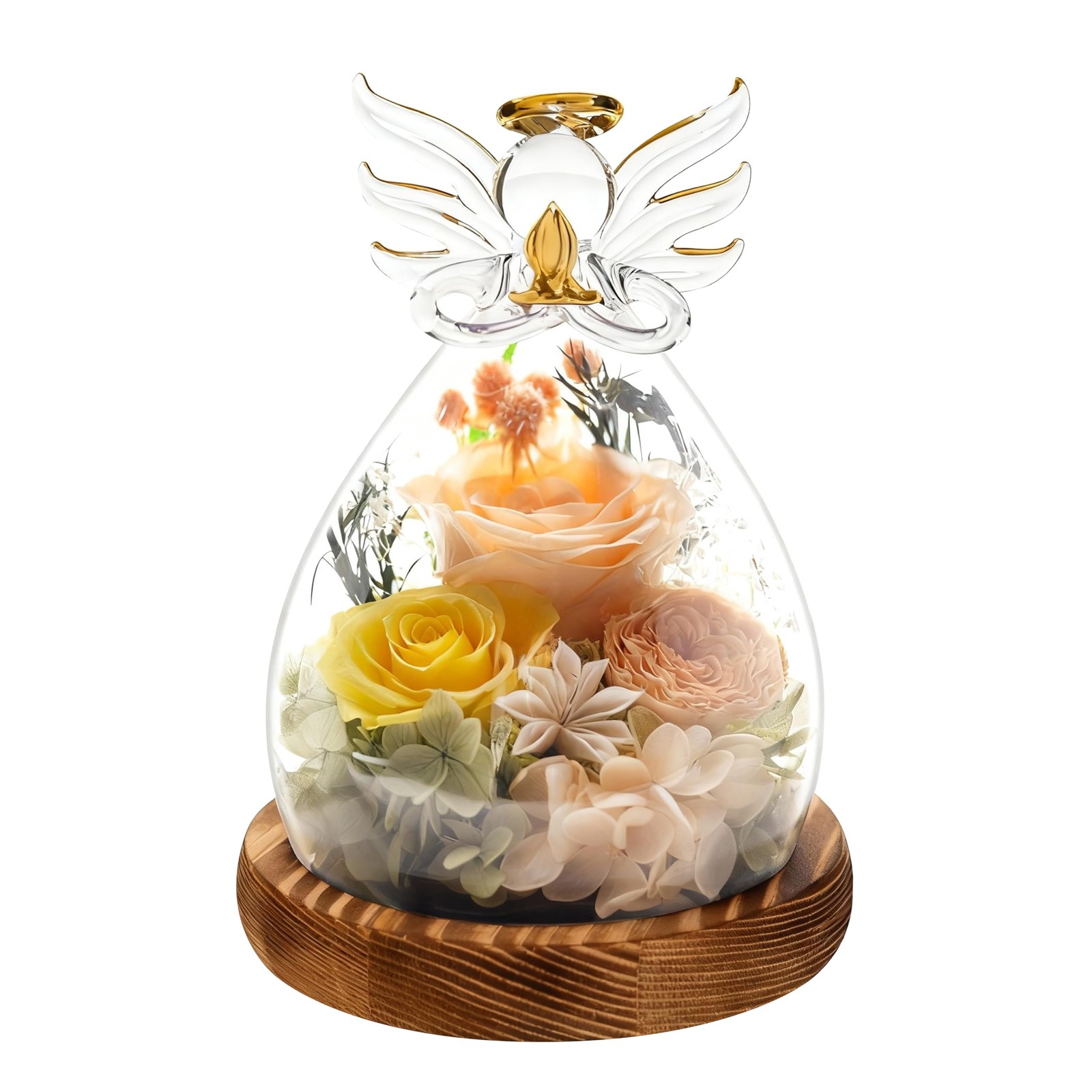 Preserved Flower in Glass Angel Figurines – Forever Flowers in Glass Dome – B…