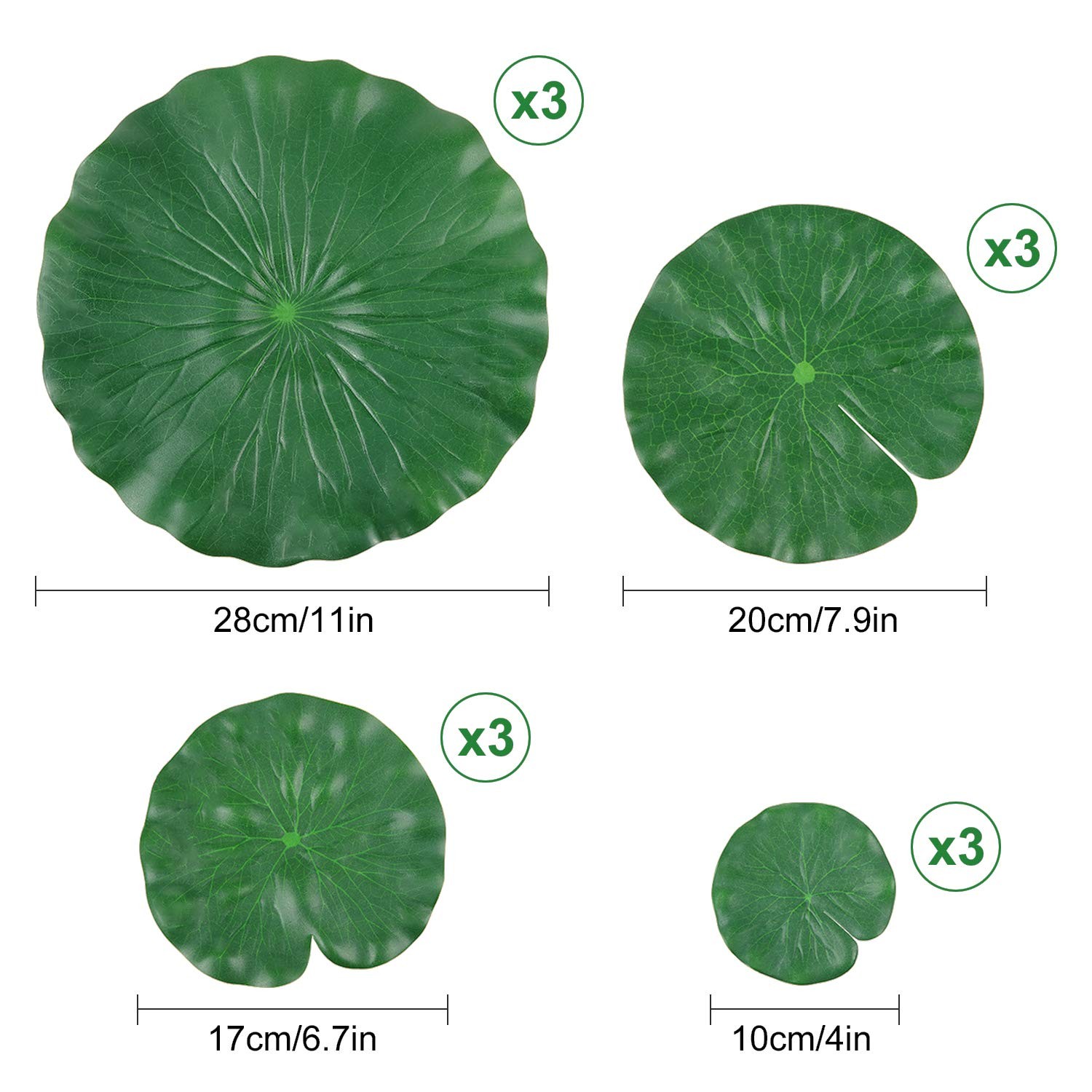 12 Pack Artificial Lily Pads Floating for Pond, 4 Sizes Lily Pad Fake Lotus L…