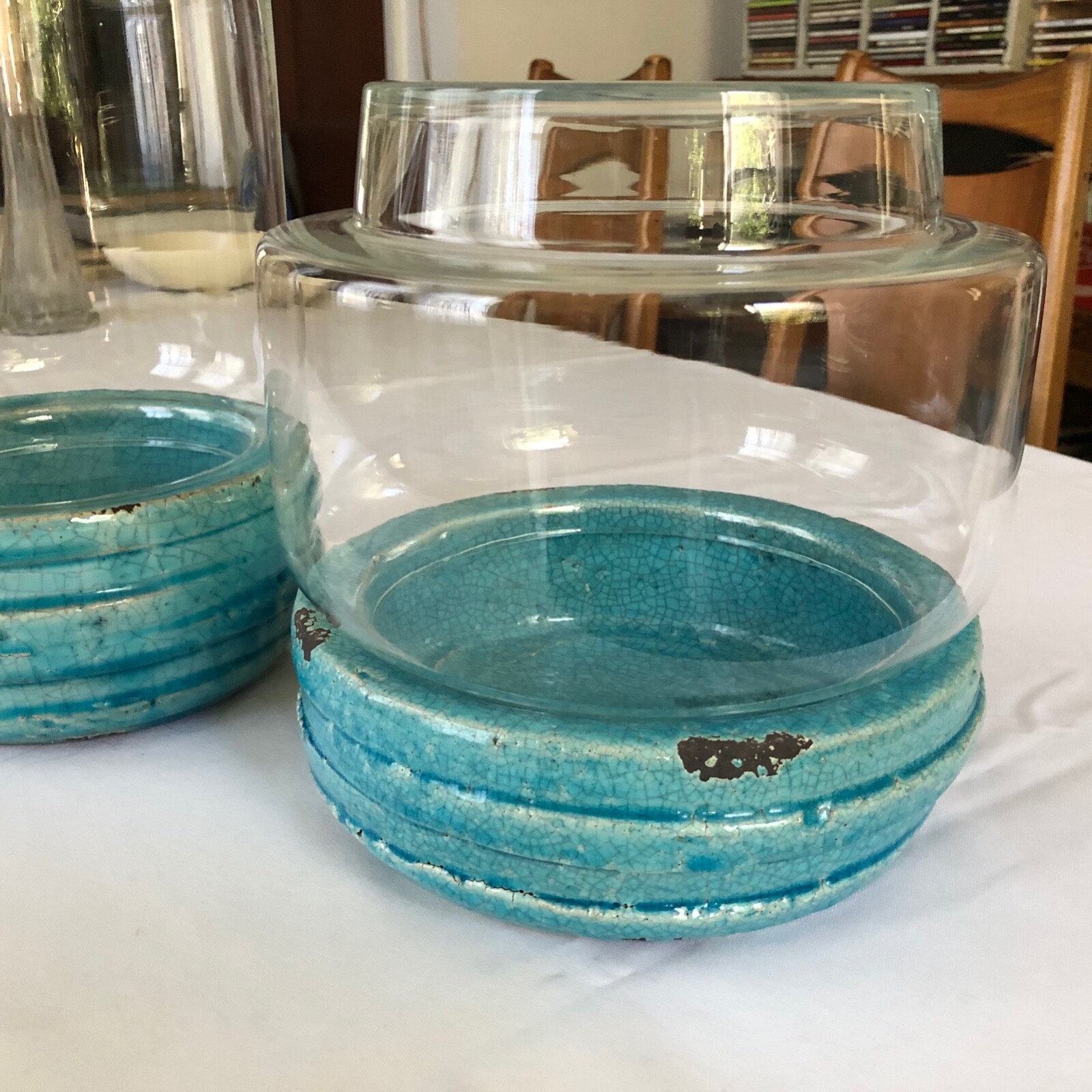 Anthropologie Terrain NWT Terrariums (2) Ceramic and Glass Turquoise Beach
