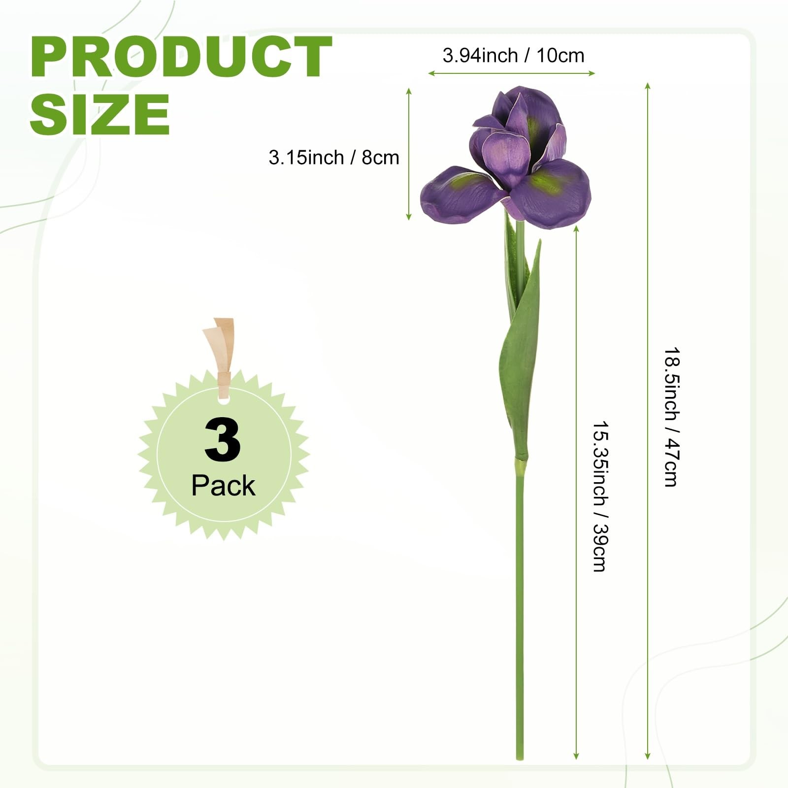 3-Pack Purple Artificial Iris Flowers,18 Inch Faux Iris PU Bouquets Real Touc…