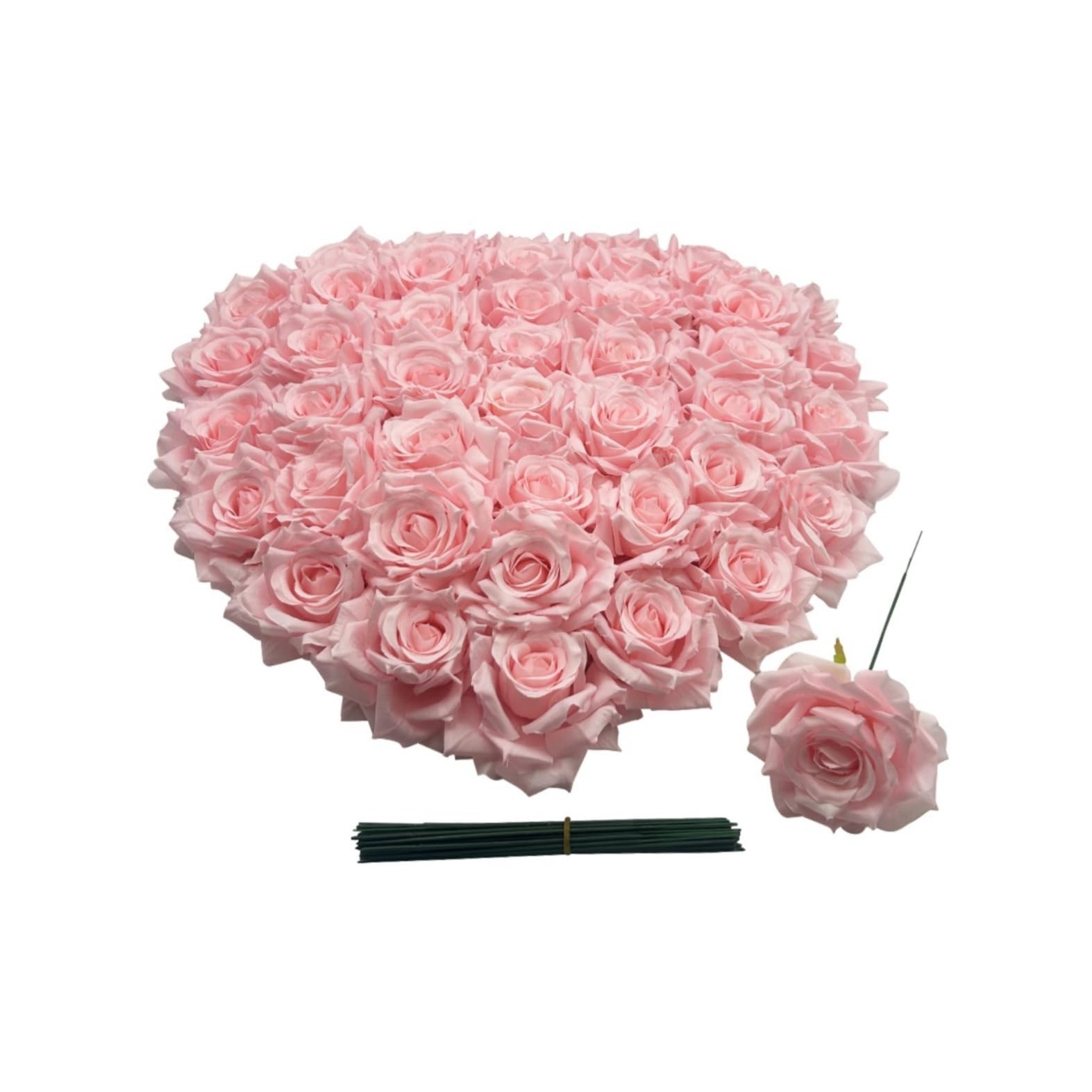 Fake Flower Heads for Craft 3.8 Inch Pink Rose Heads Artificial Flowers 36 PCS
