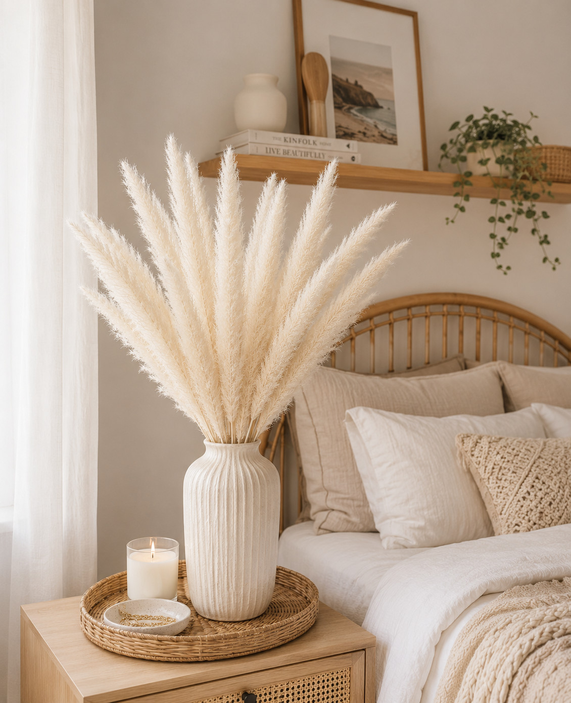 15 Stems Natural White Pampas Grass 21″ Dried Floral Bouquet Boho Home Decor
