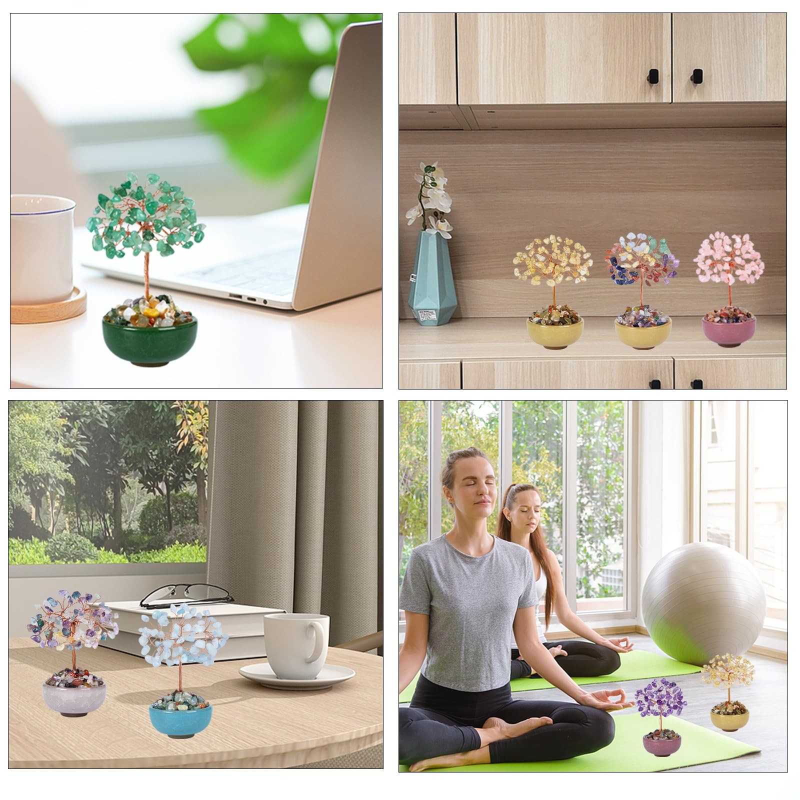 Green Aventurine Crystal Tree of Life with Ceramic Bowl Base, 5 Inch Feng Shu…