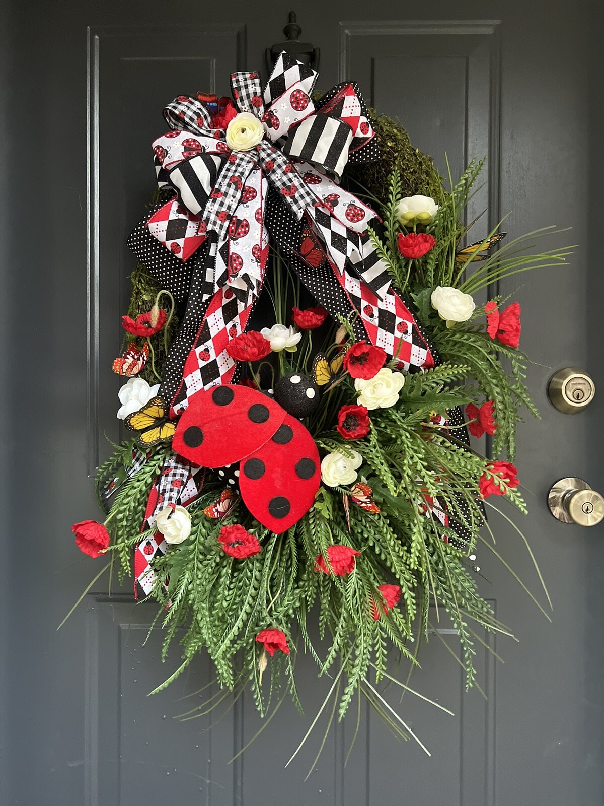Big Ladybug Wreath, Summer Moss Wreath, Spring Moss Wreath, Wreath For Mom, Gift