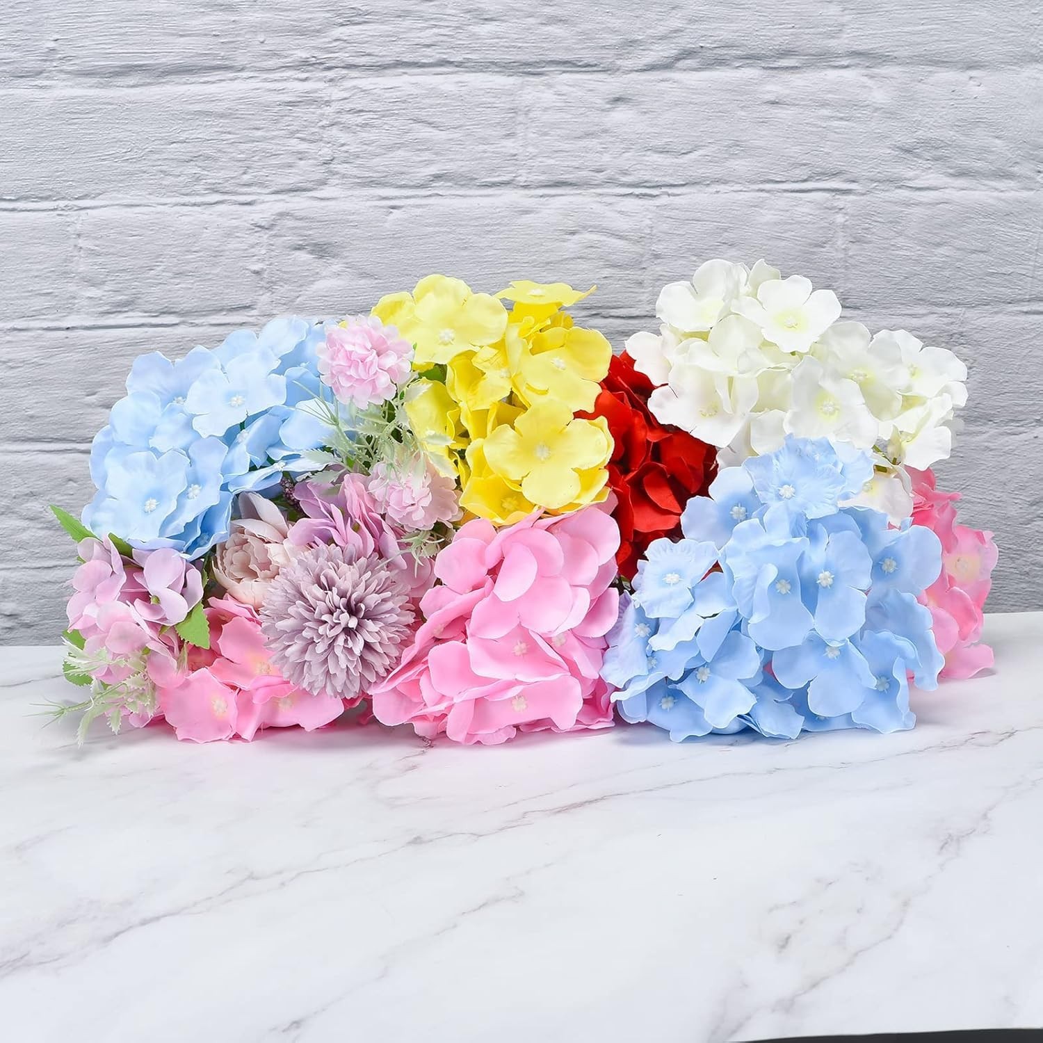 Hortensias artificiales de seda, cabezas de flores artificiales blancas