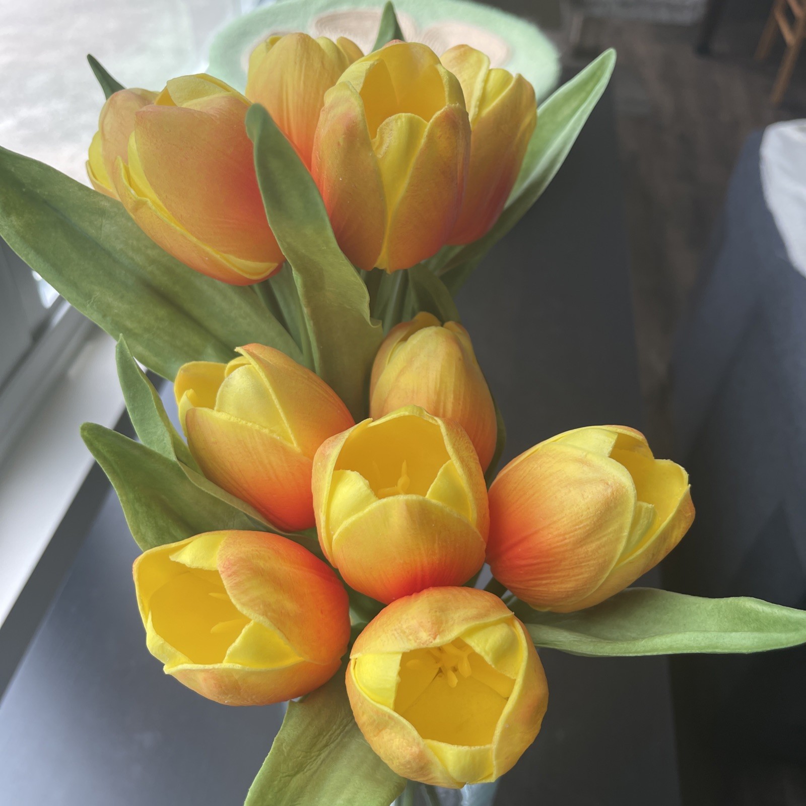 24Pcs Fake Tulips Artificial Flowers PU Artificial Tulips Real Touch Yellow