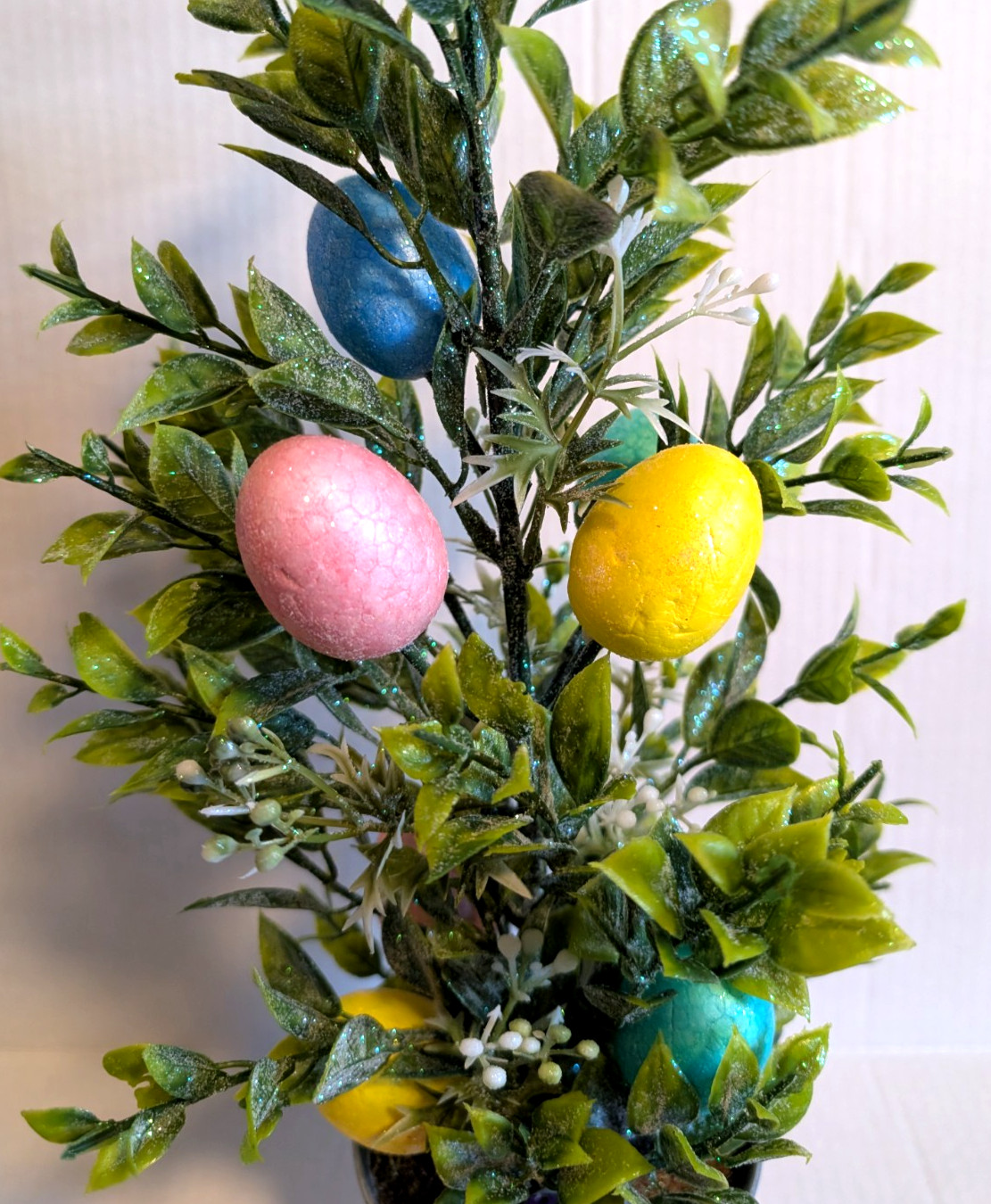 Easter Egg Tree Topiary in Metal Container Floral Foliage Decor 20″ Tall – New