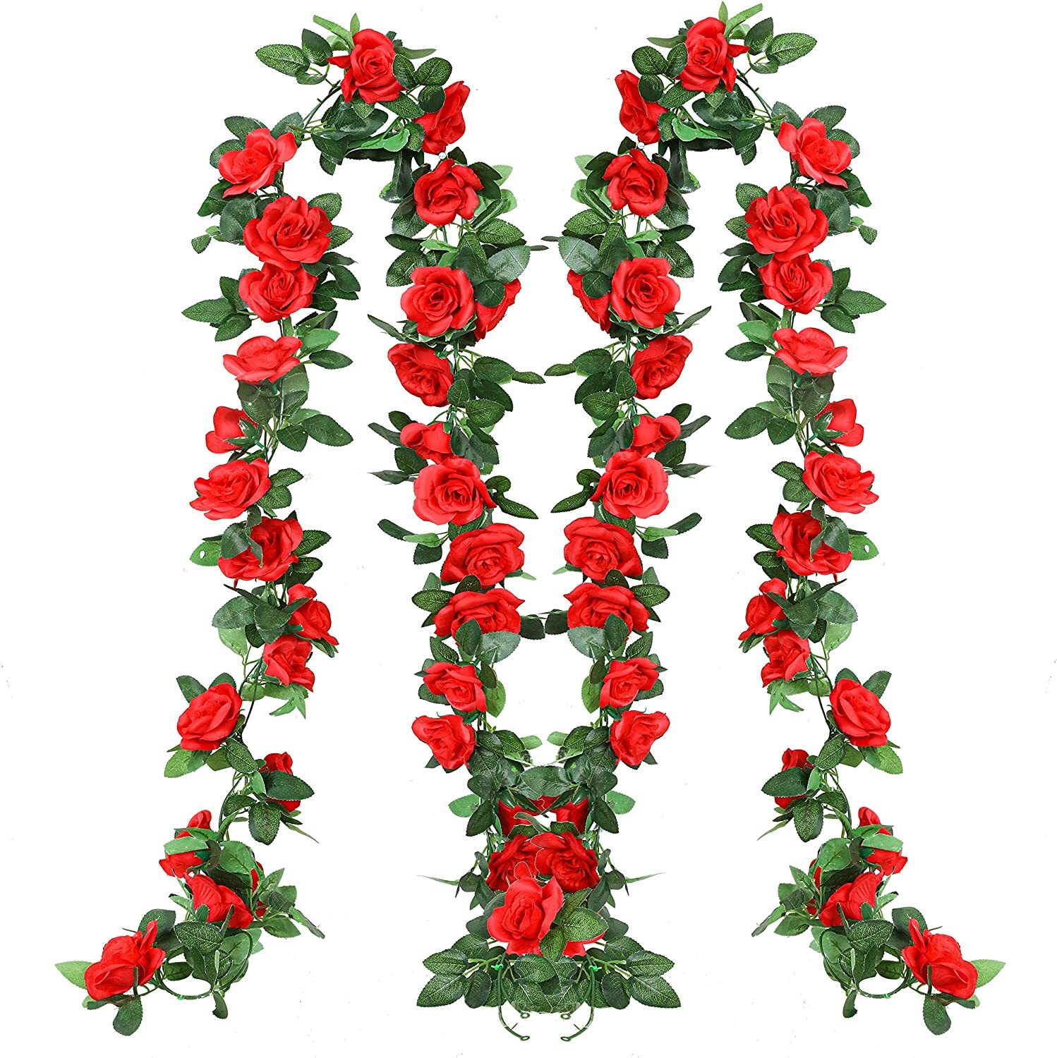 7.5 Ft Red Garland Wall Silk Artificial Hanging Rose Flowers Vine Wedding Decor