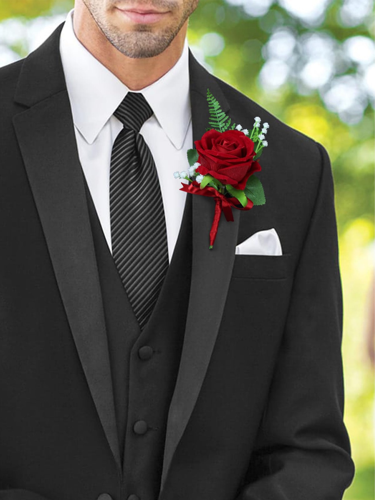 Red Rose Boutonnieres For Men Groom Wedding Prom Homecoming Flowers 2 PCS