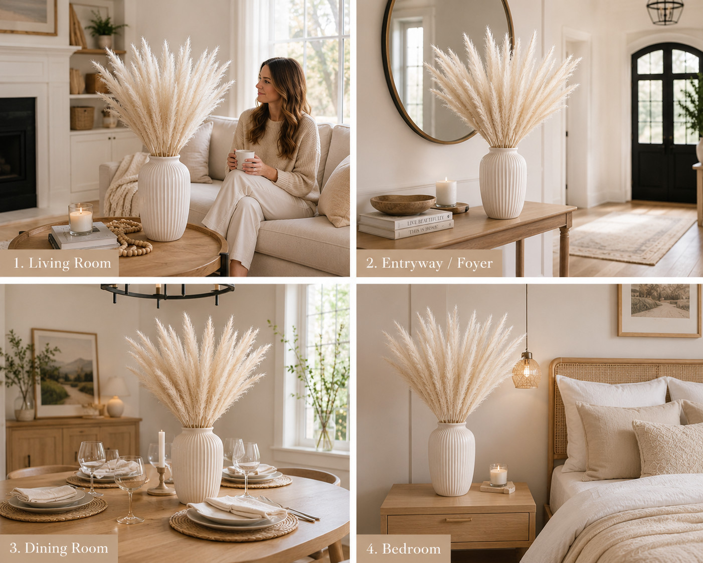 15 Stems Natural White Pampas Grass 21″ Dried Floral Bouquet Boho Home Decor