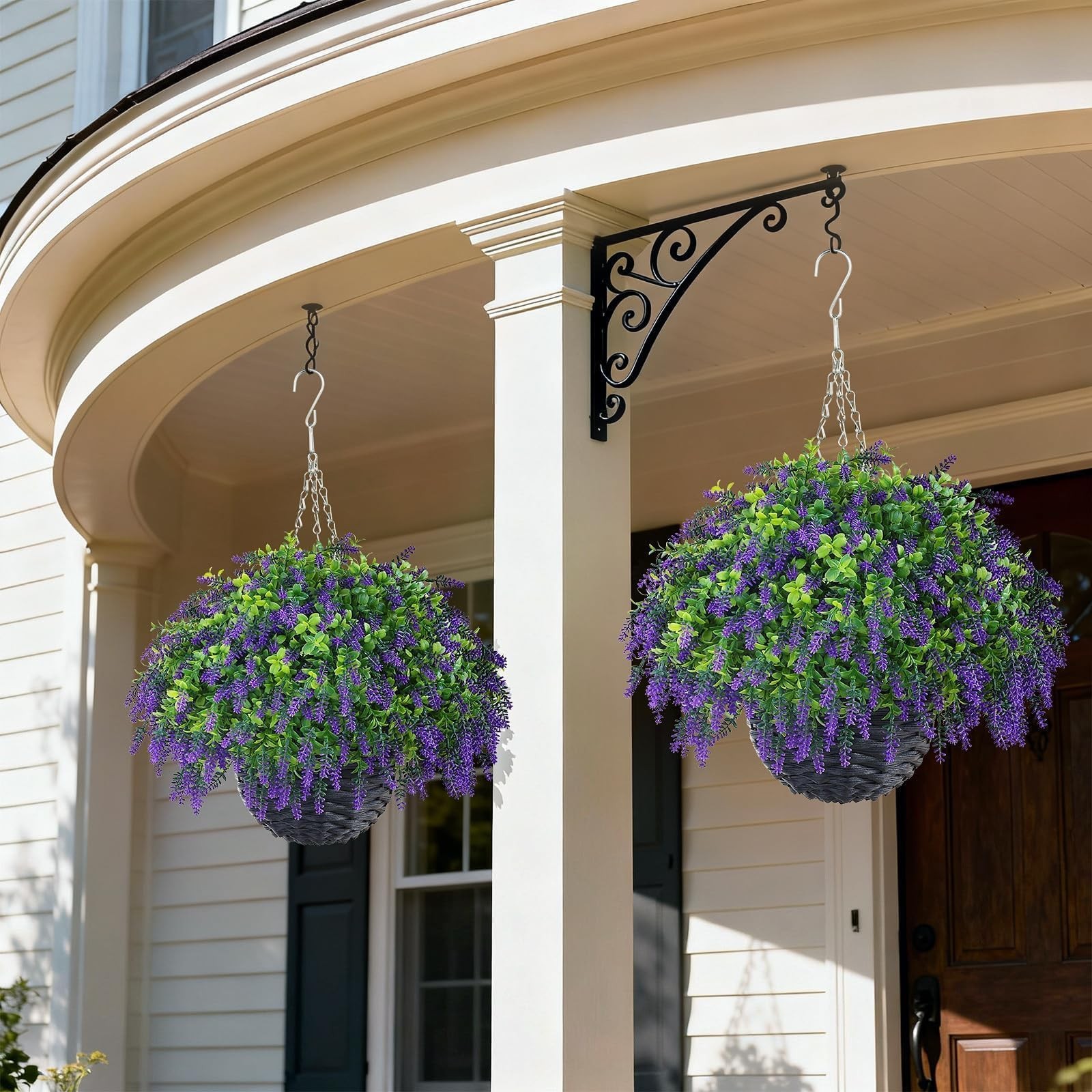 Artificial Lavender and Boxwood Hanging Basket – 2 Set for Outdoor Decoration…