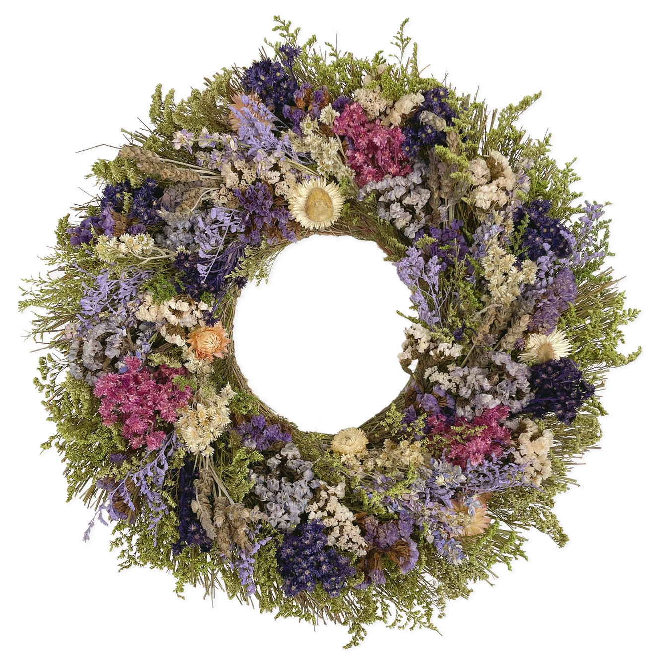 18″ Dried Floral Wreath Neutral Spring Summer Front Door Farmhouse Decor