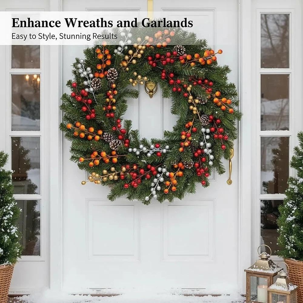 28 Pcs Christmas Artificial Berry Stems Branches, Reusable Colorful Berries B…