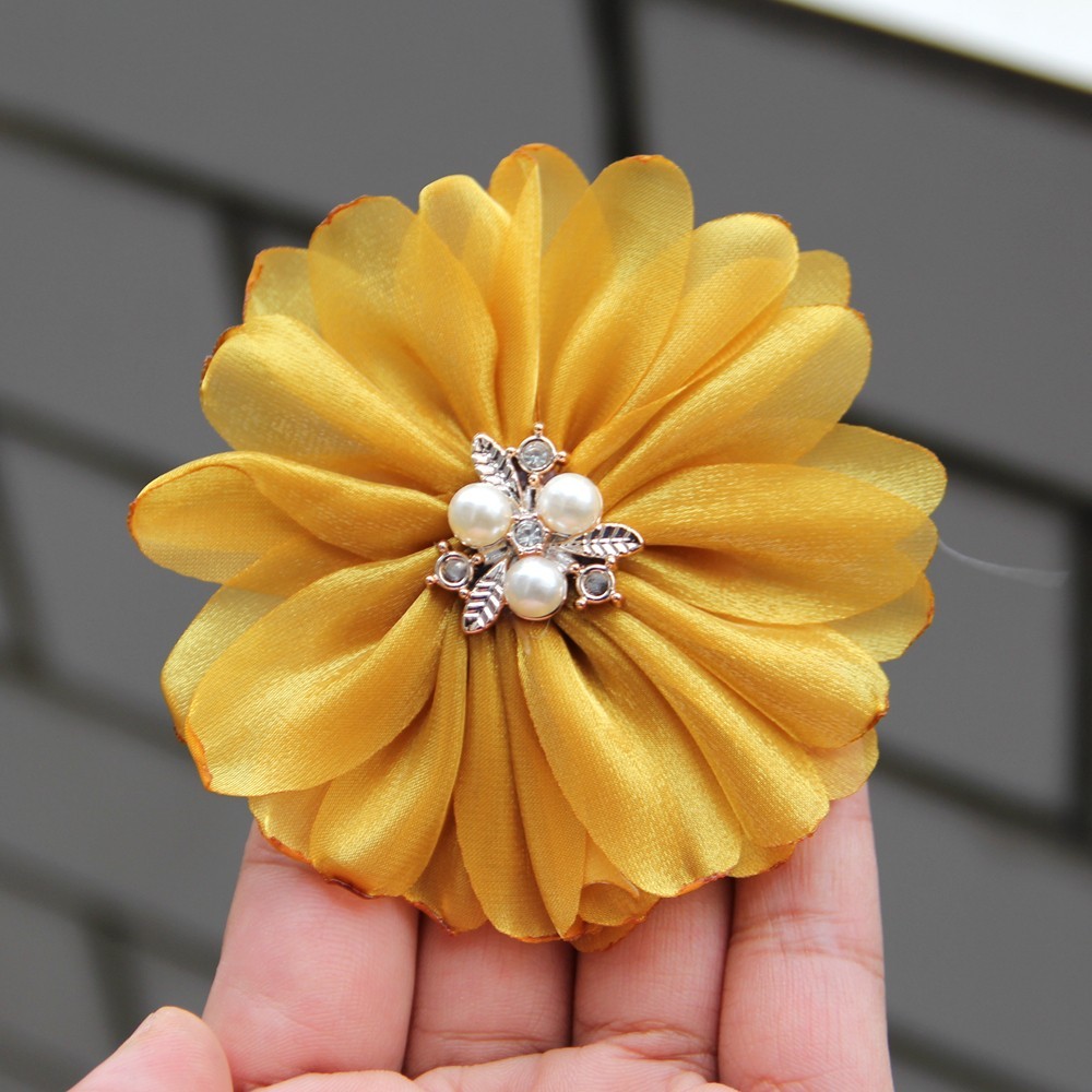 9cm Pearl Mesh Gauze Artificial Chiffon Flower Patch Applique Fabric Wedding
