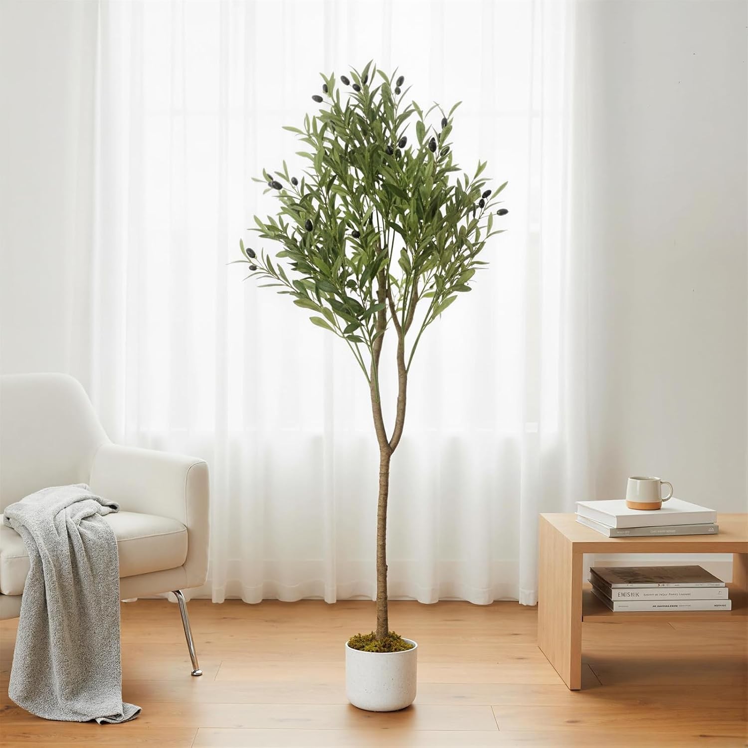 4.2FT Faux Olive Tree with 44 Fruits and Planter for Home Office Indoor Decor
