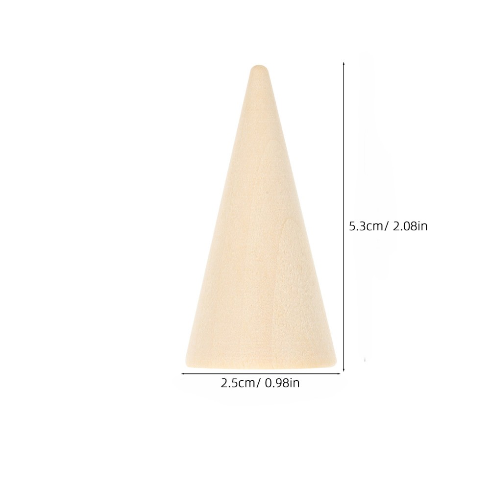 10Pcs DIY Craft Cones Wooden Beige Unpainted Ornament Ring Holder Stand