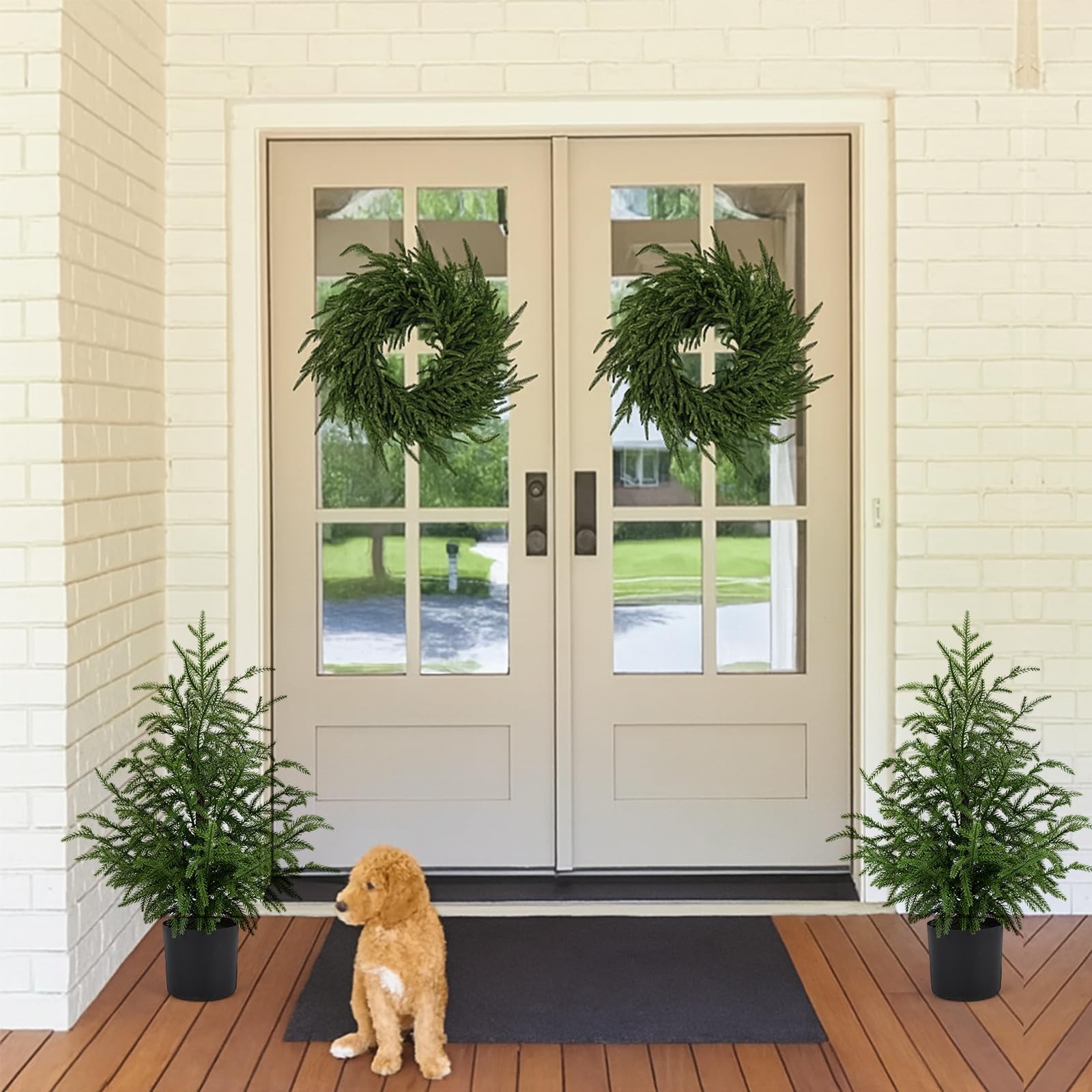 2 Pack 24″ Artificial Norfolk Pine Potted Trees – Realistic Faux Christmas Gr…