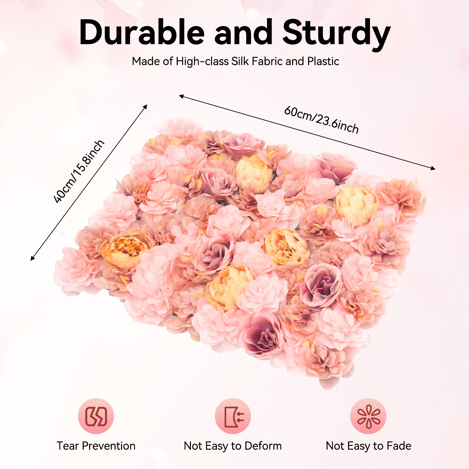 60x40cm Silk Rose Artificial Flower Wall Panel Wedding Party Backdrop Decoration