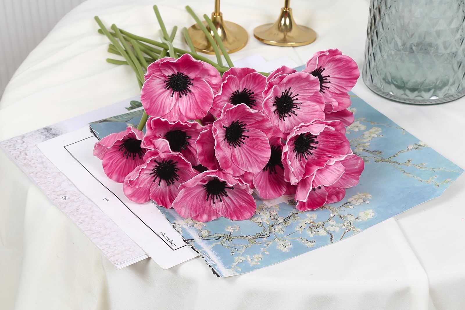 Artificial Poppies 20PCS PU Realistic Hot Pink Faux Poppy Flowers for Bouquet…