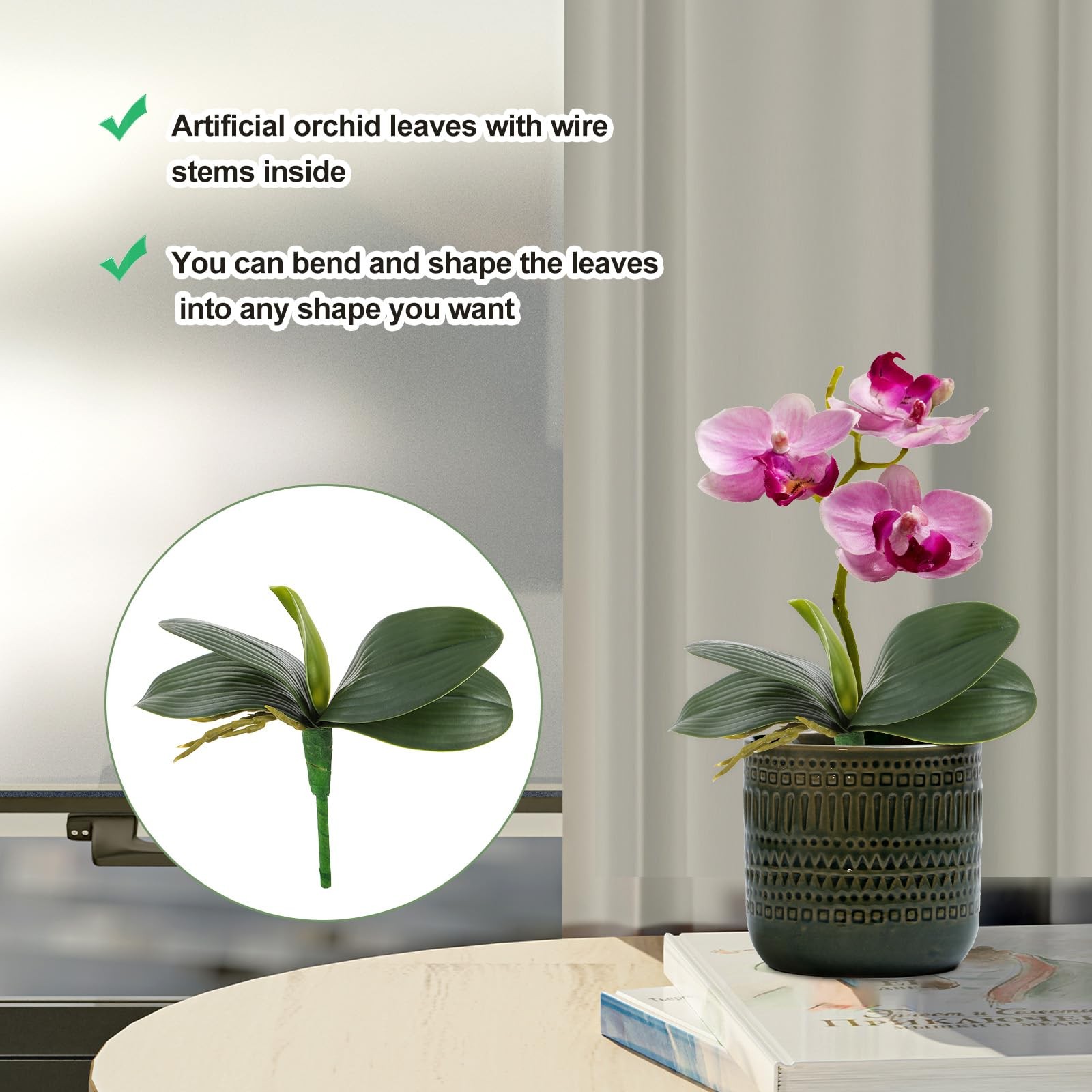 2 Pcs Orchid Leaves Artificial Real Touch Faux Phalaenopsis Stems Leaf 8 Inch…