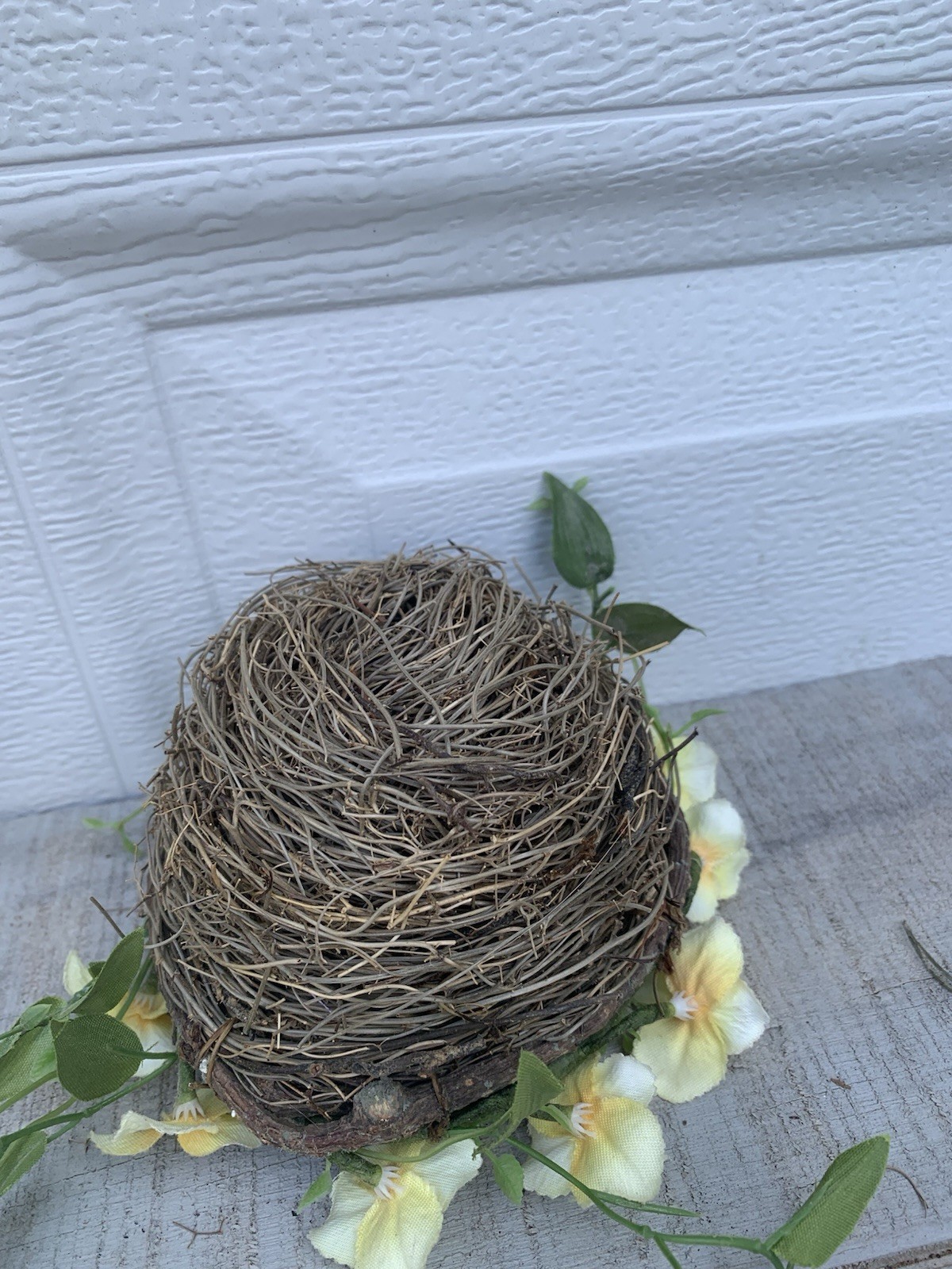 Decorative Bird’s Nest With 2 Faux Eggs And Yellow Artificial Flowers Spring