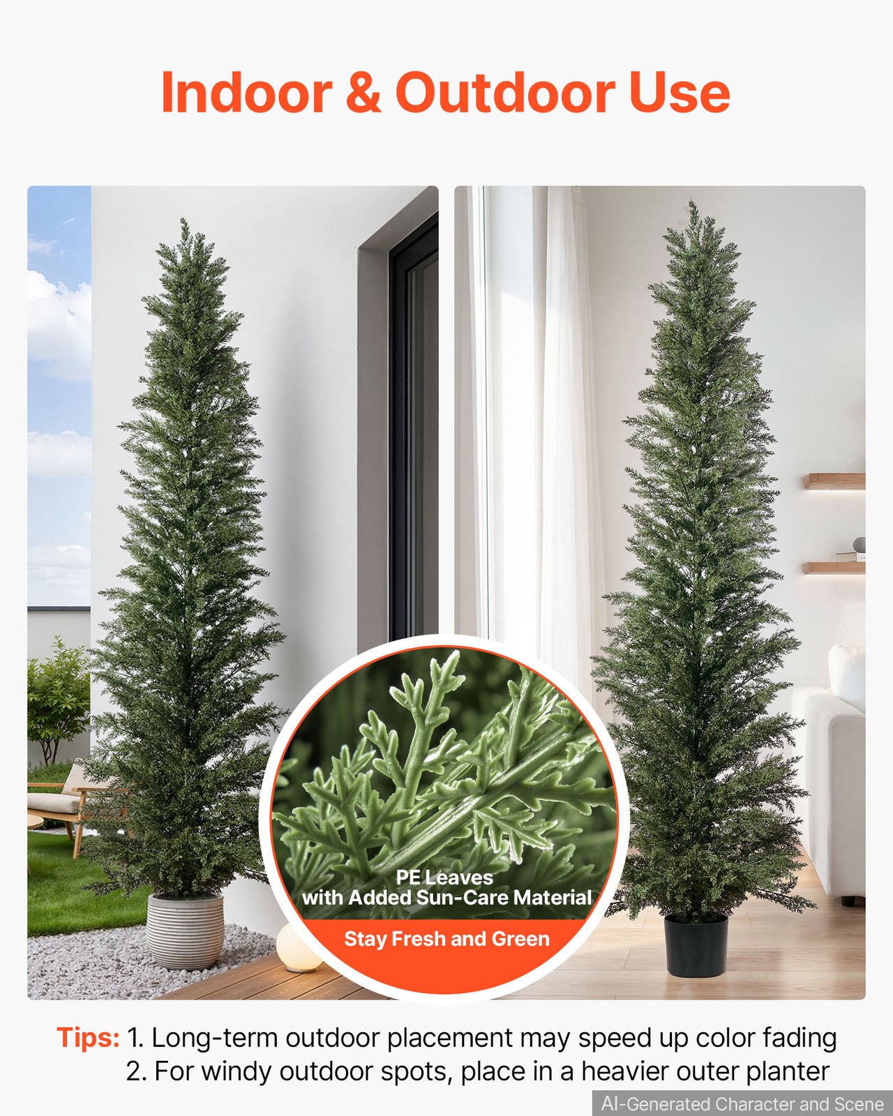 VEVOR Artificial Topiary Cedar Tree 8 ft Set of 2 with Pot Greenery Decor PE