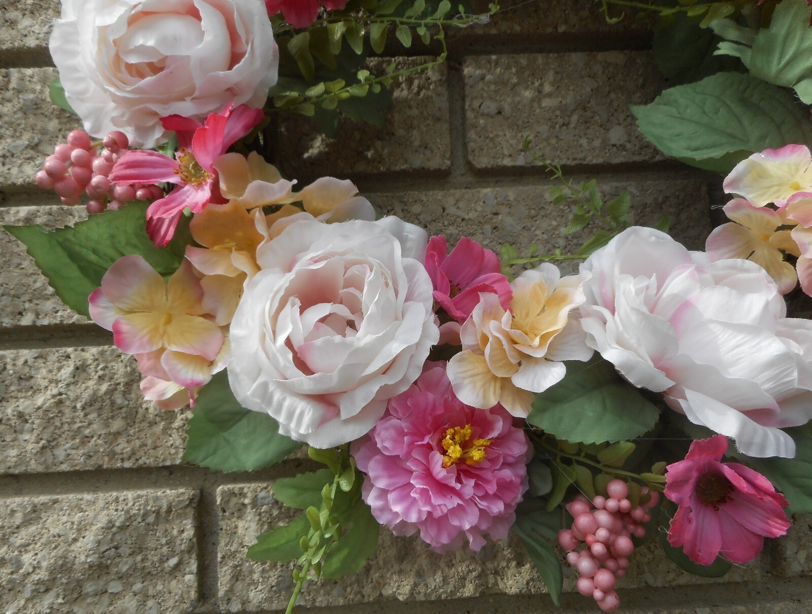 17″ Pink Cosmos Zinnia Rose Berry Hydrangea Floral Summer Grapevine Door Wreath
