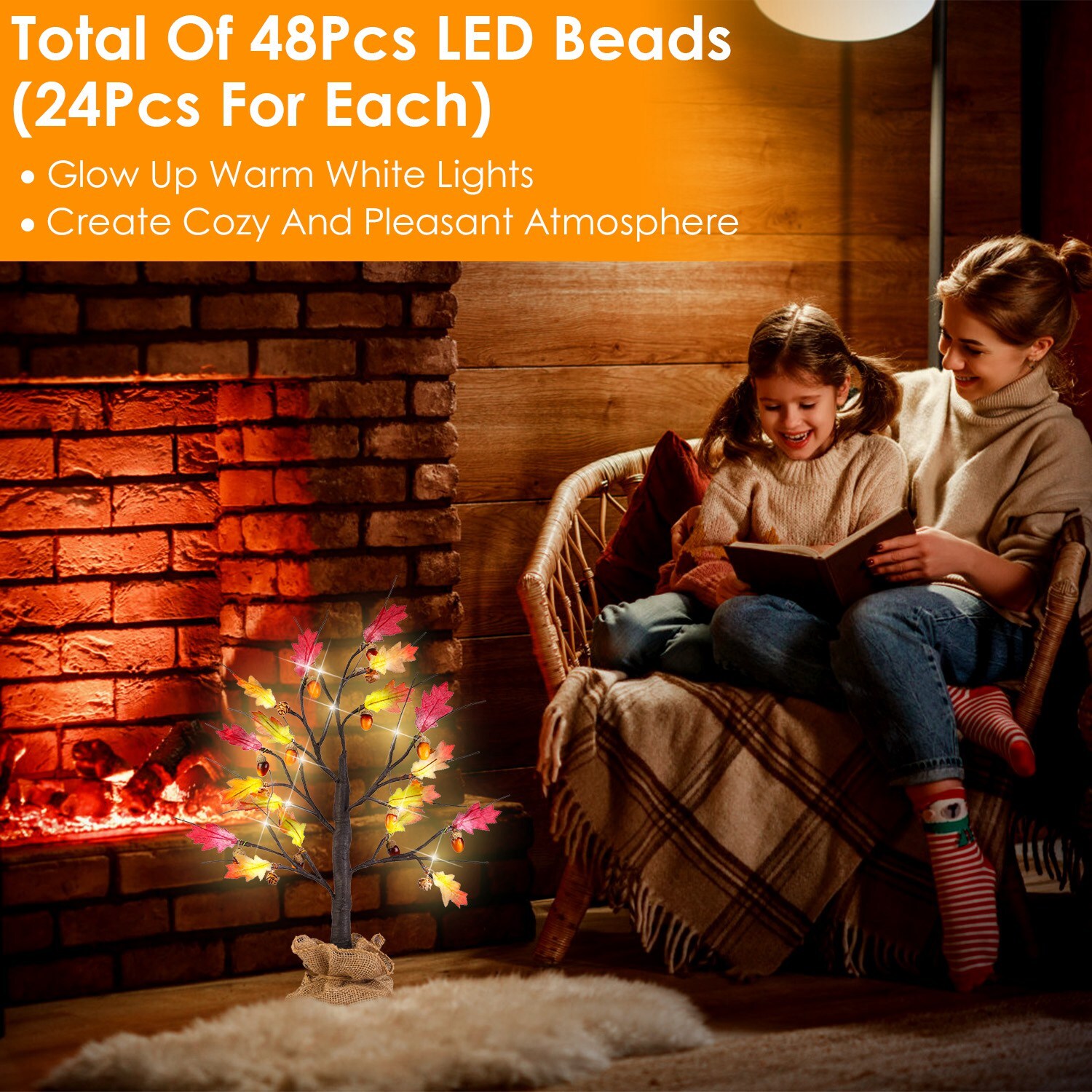 2pcs Artificial Maple Tree Battery Operated Lighted Tree Decorations with Timer