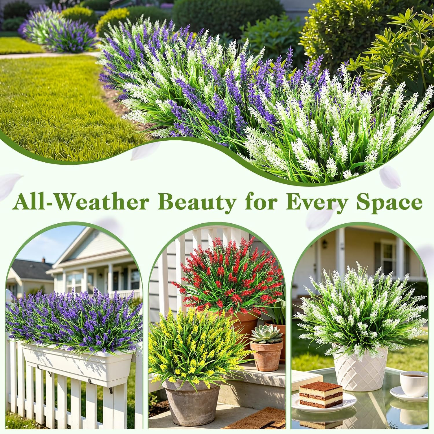 16 Bundles Faux Outdoor Plants, UV Resistant Fake Lavender & Monkey Grass, Reali