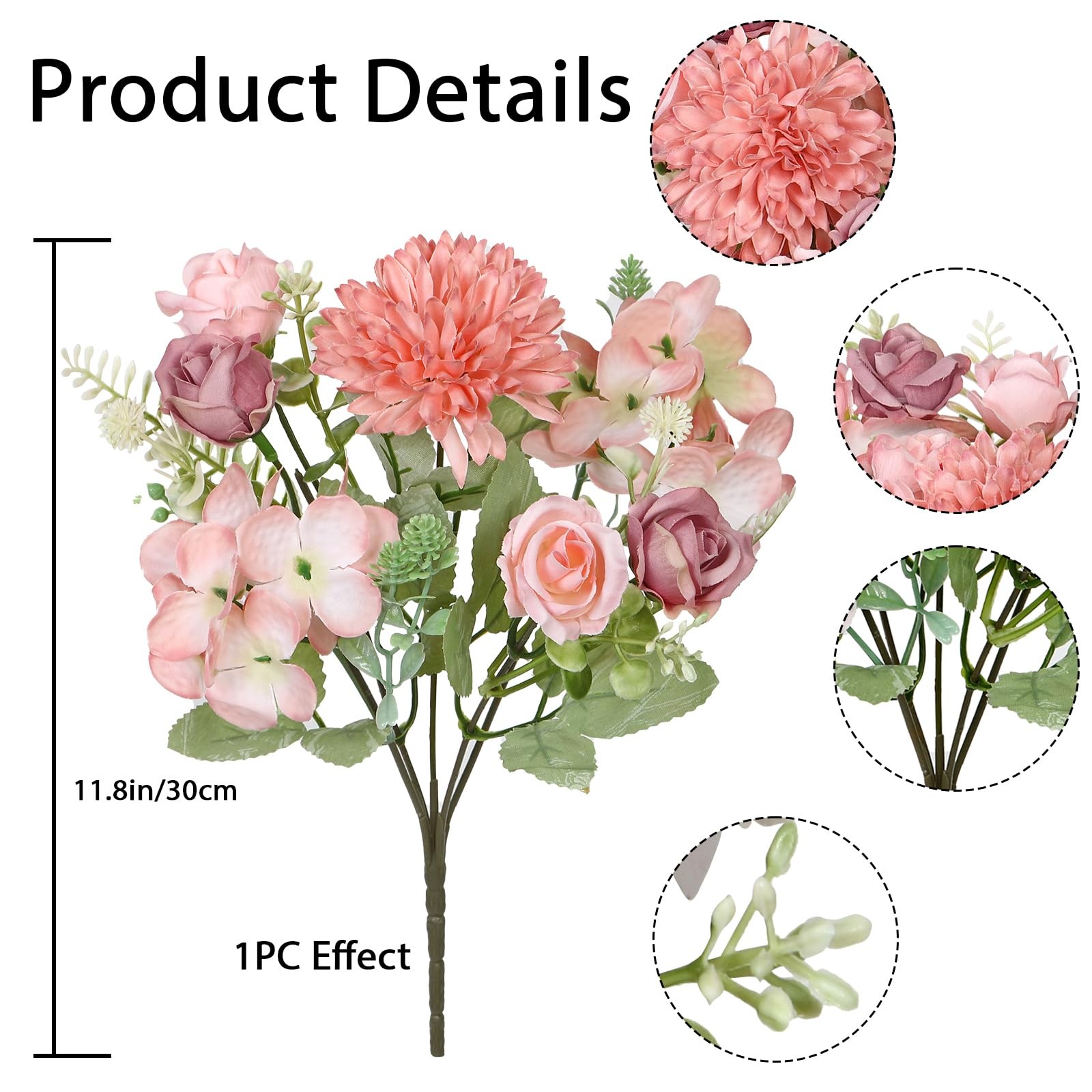 4 PCS Artificial Peonies Pink Faux Peony Bouquet Silk Floral Arrangements